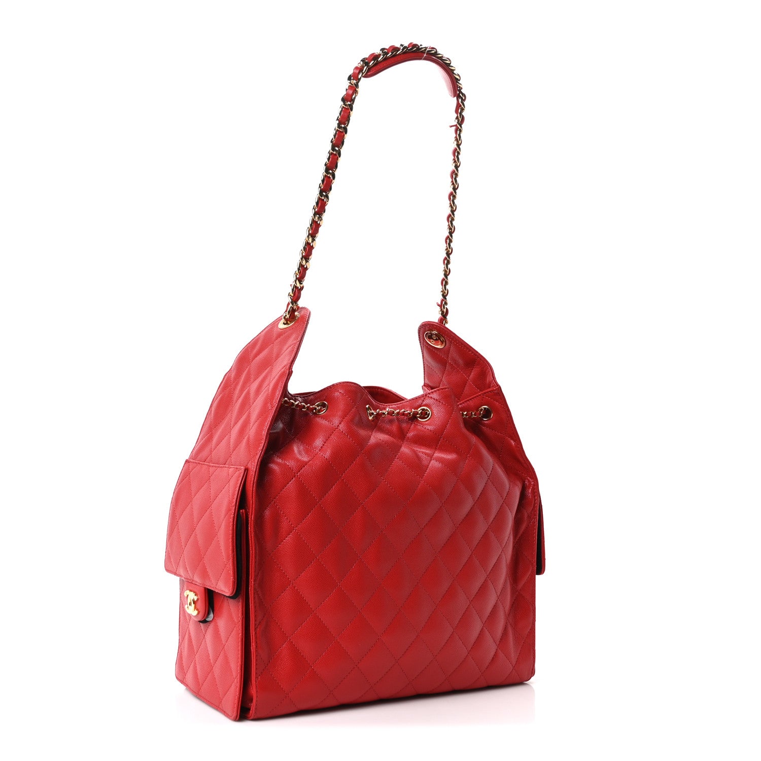 Caviar Quilted Medium Chanel 25 Handbag Red — view 4