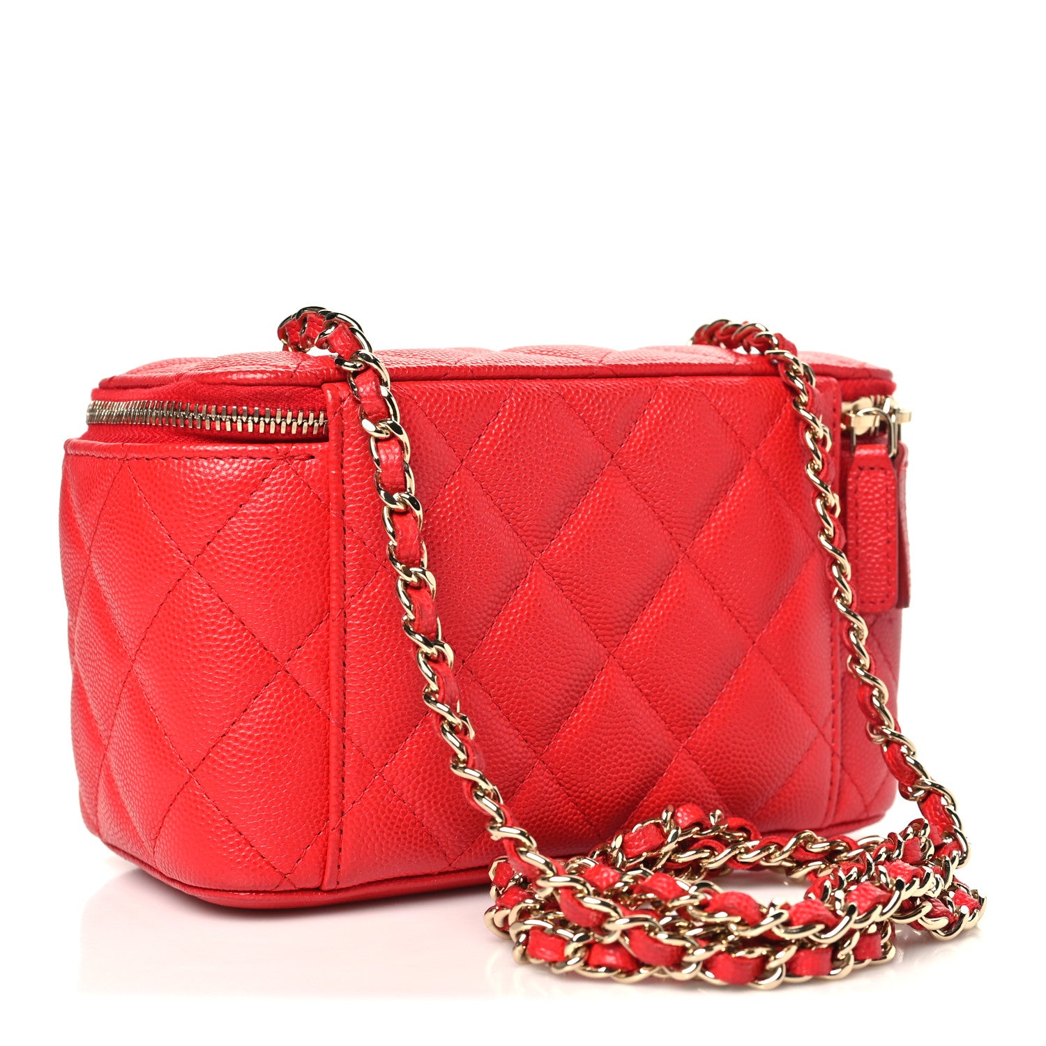 Caviar Quilted Small Vanity Case With Chain Red — view 3