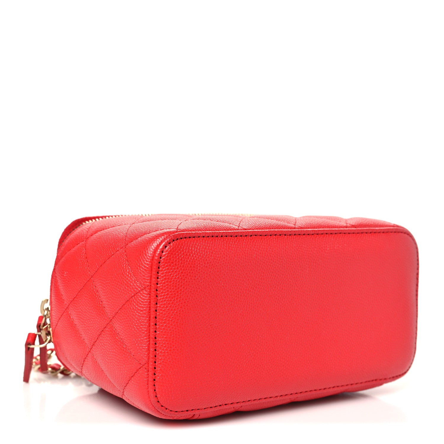 Caviar Quilted Small Vanity Case With Chain Red — view 4