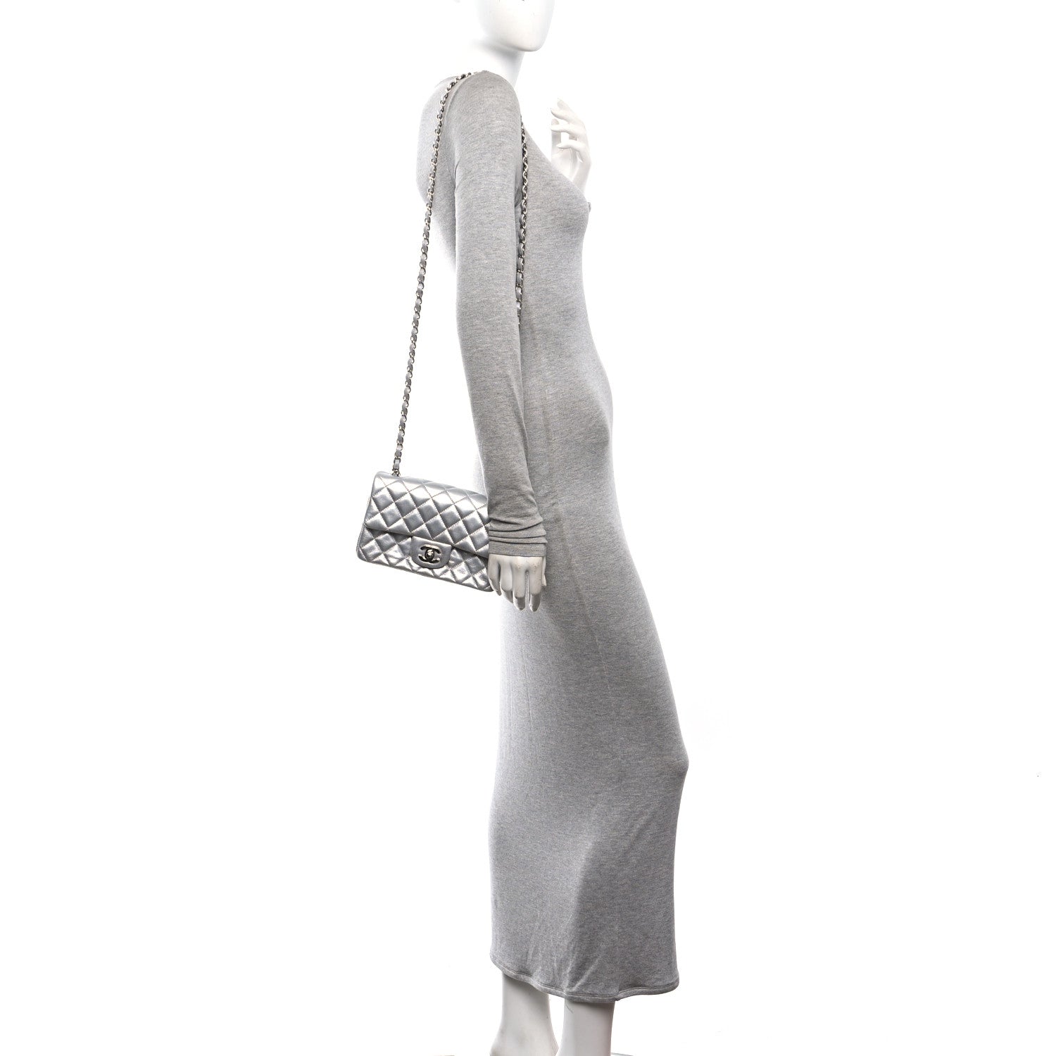 Metallic Lambskin Quilted Mini Rectangular Flap Silver — view 2