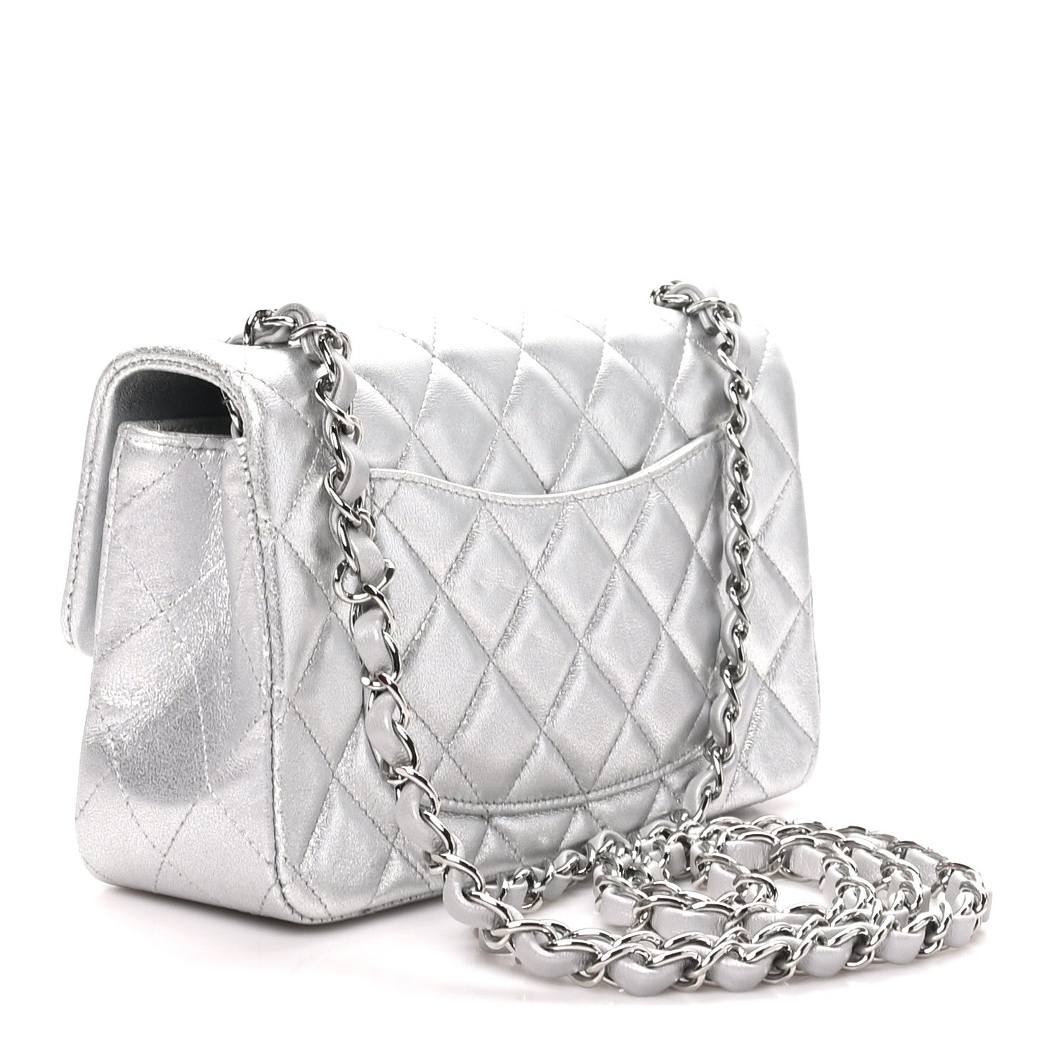 Metallic Lambskin Quilted Mini Rectangular Flap Silver — view 3