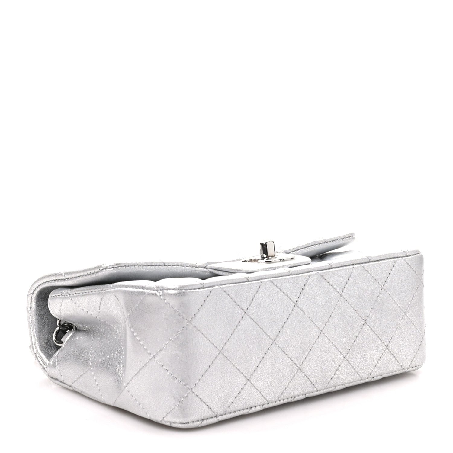 Metallic Lambskin Quilted Mini Rectangular Flap Silver — view 4