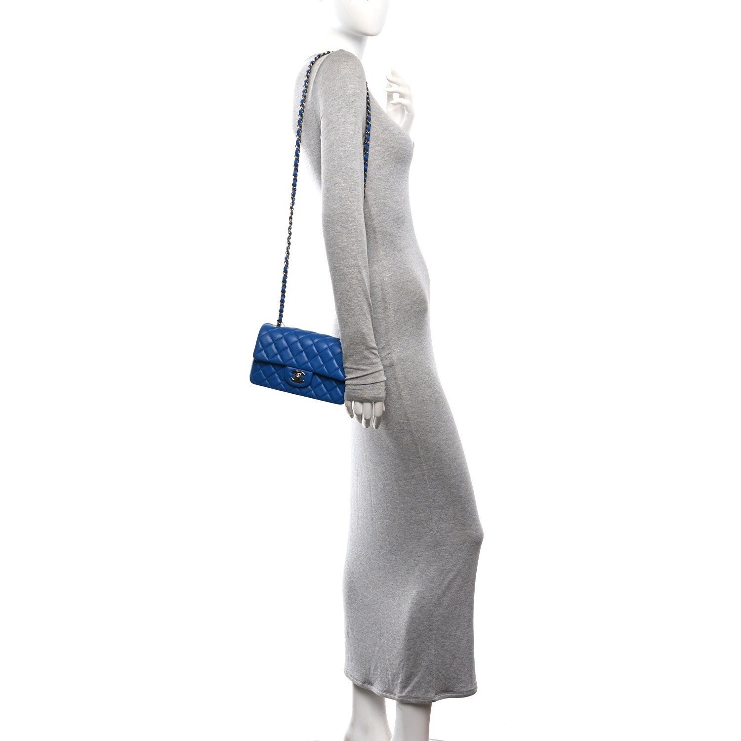 Lambskin Quilted Mini Rectangular Flap Blue — view 2