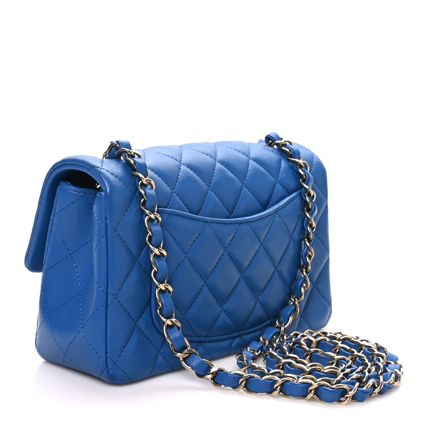 Lambskin Quilted Mini Rectangular Flap Blue — view 3