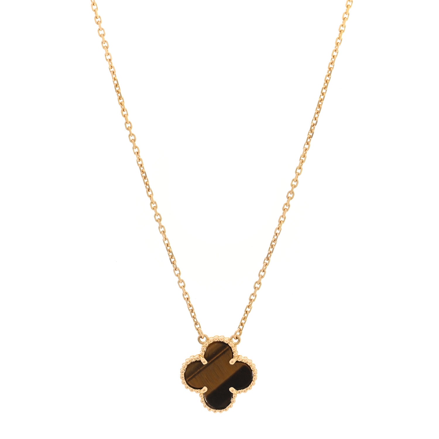 18K Yellow Gold Tiger Eye Vintage Alhambra Pendant Necklace