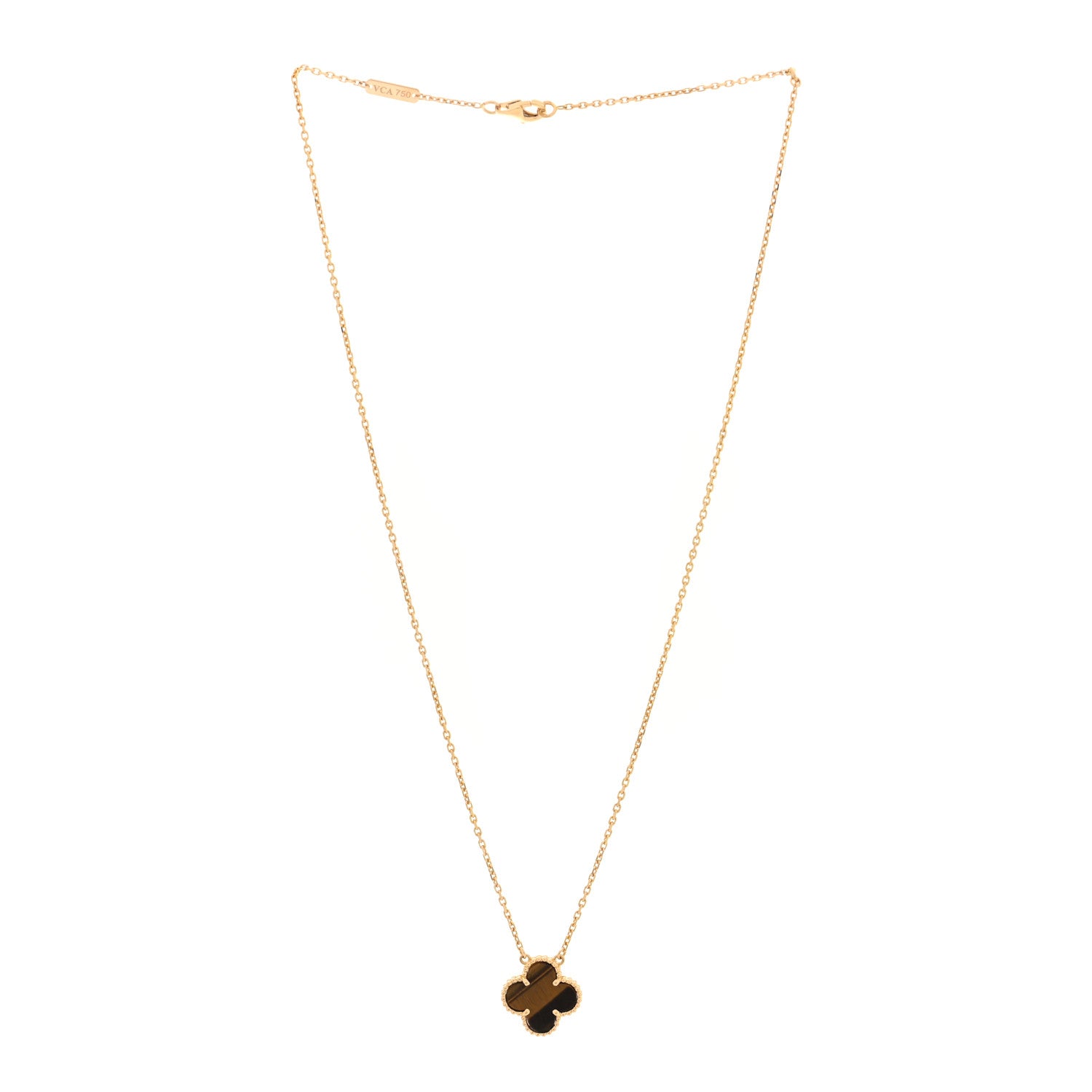 18K Yellow Gold Tiger Eye Vintage Alhambra Pendant Necklace — view 3