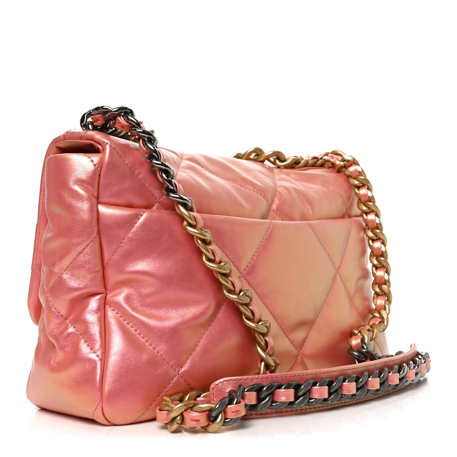 Iridescent Lambskin Quilted Large Chanel 19 Flap Pink — view 3
