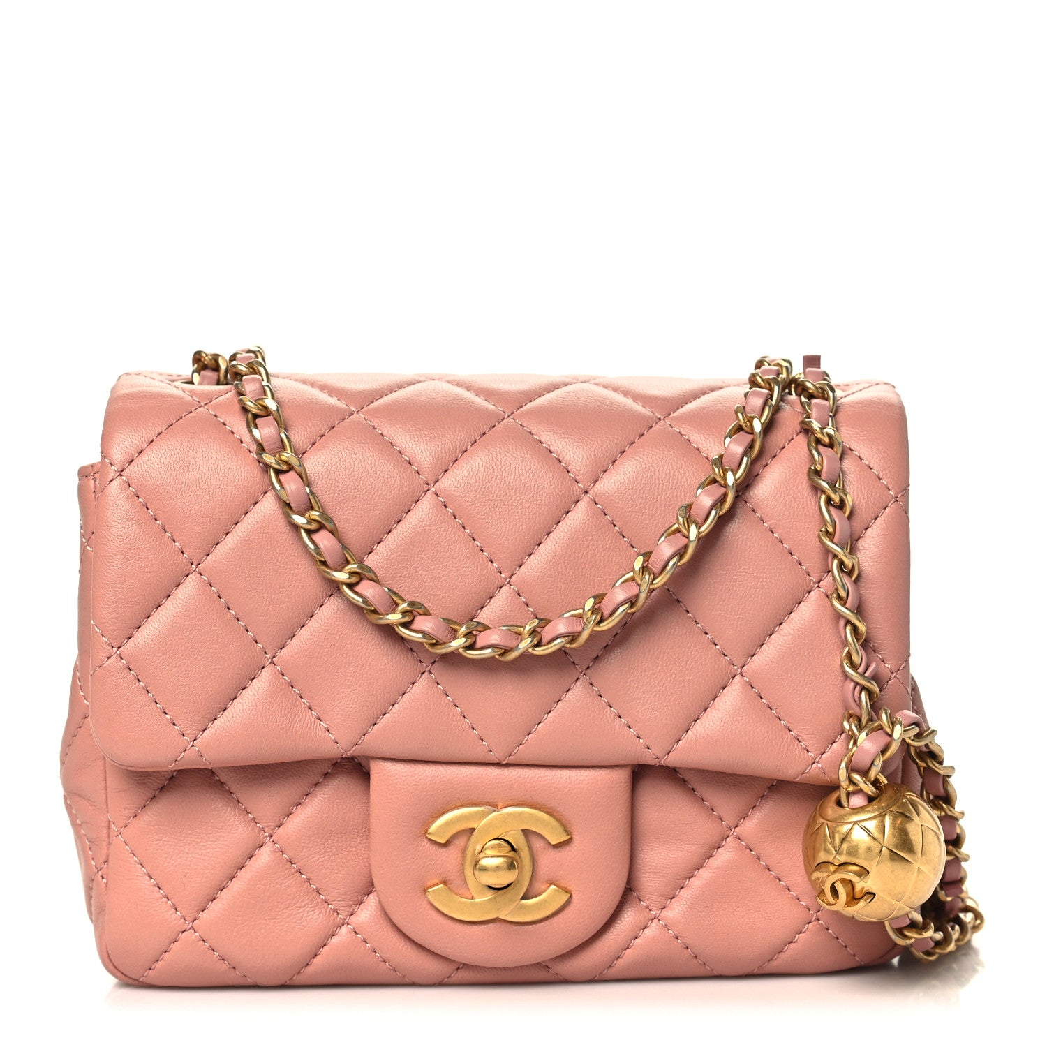 Lambskin Quilted Mini Pearl Crush Flap Pink