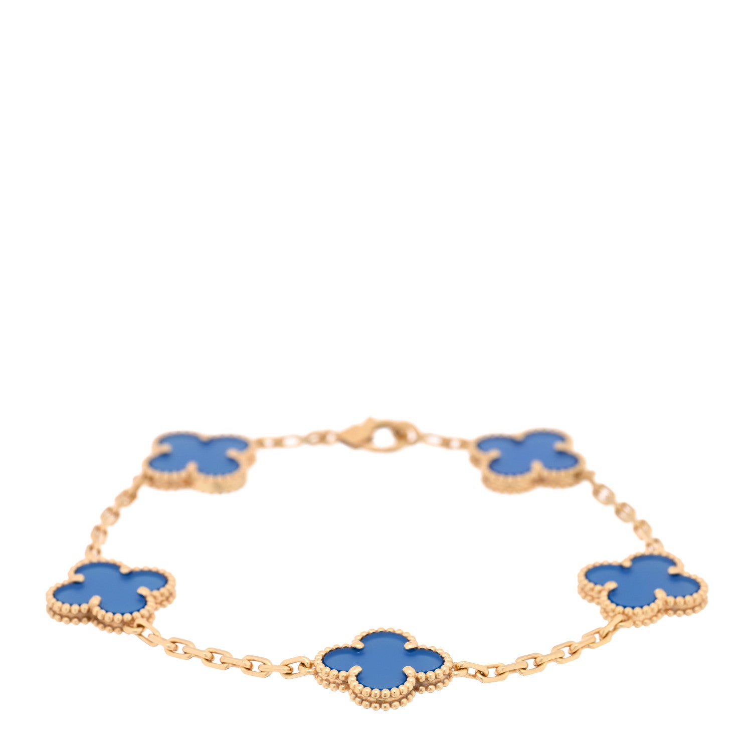 18K Yellow Gold Blue Agate 5 Motifs Vintage Alhambra Bracelet