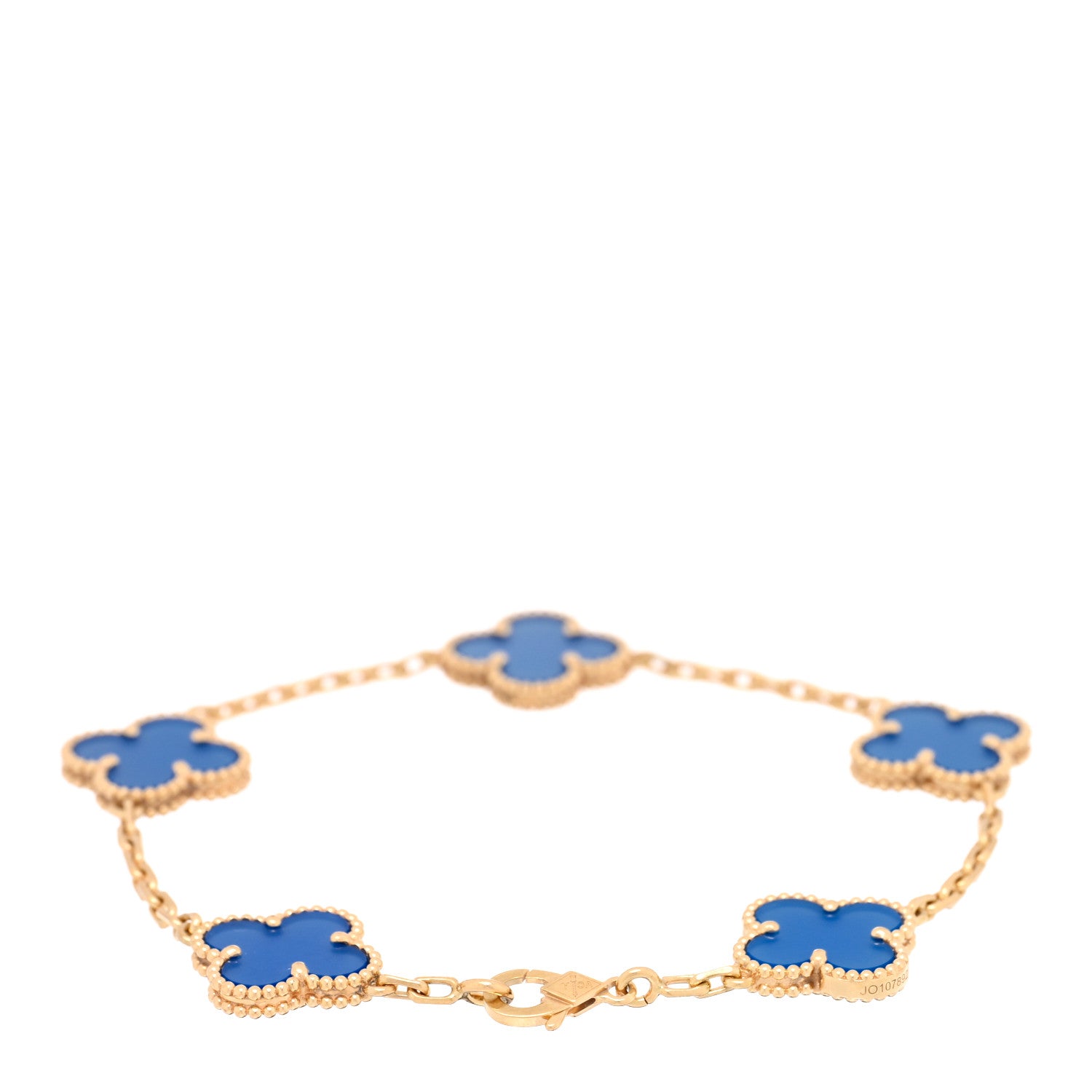 18K Yellow Gold Blue Agate 5 Motifs Vintage Alhambra Bracelet — view 2