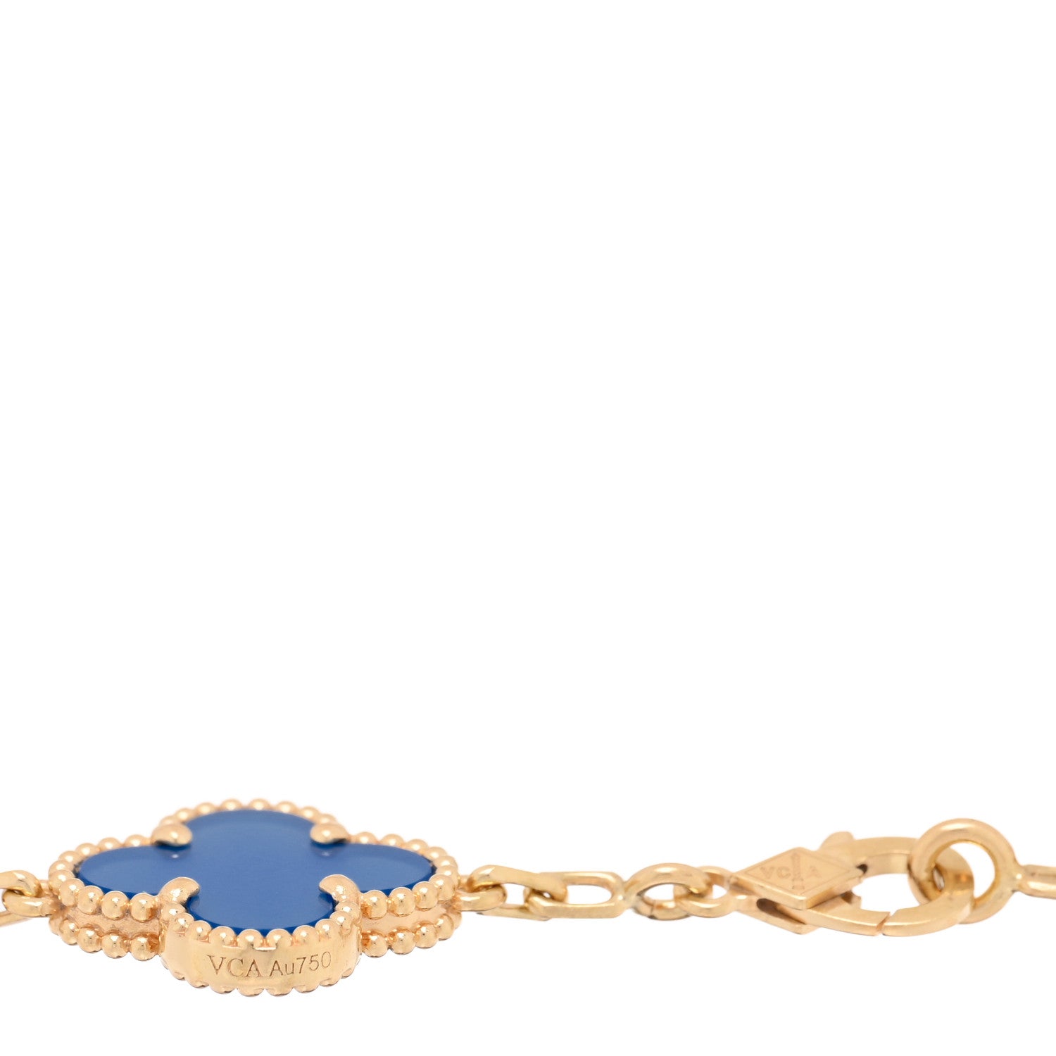 18K Yellow Gold Blue Agate 5 Motifs Vintage Alhambra Bracelet — view 3