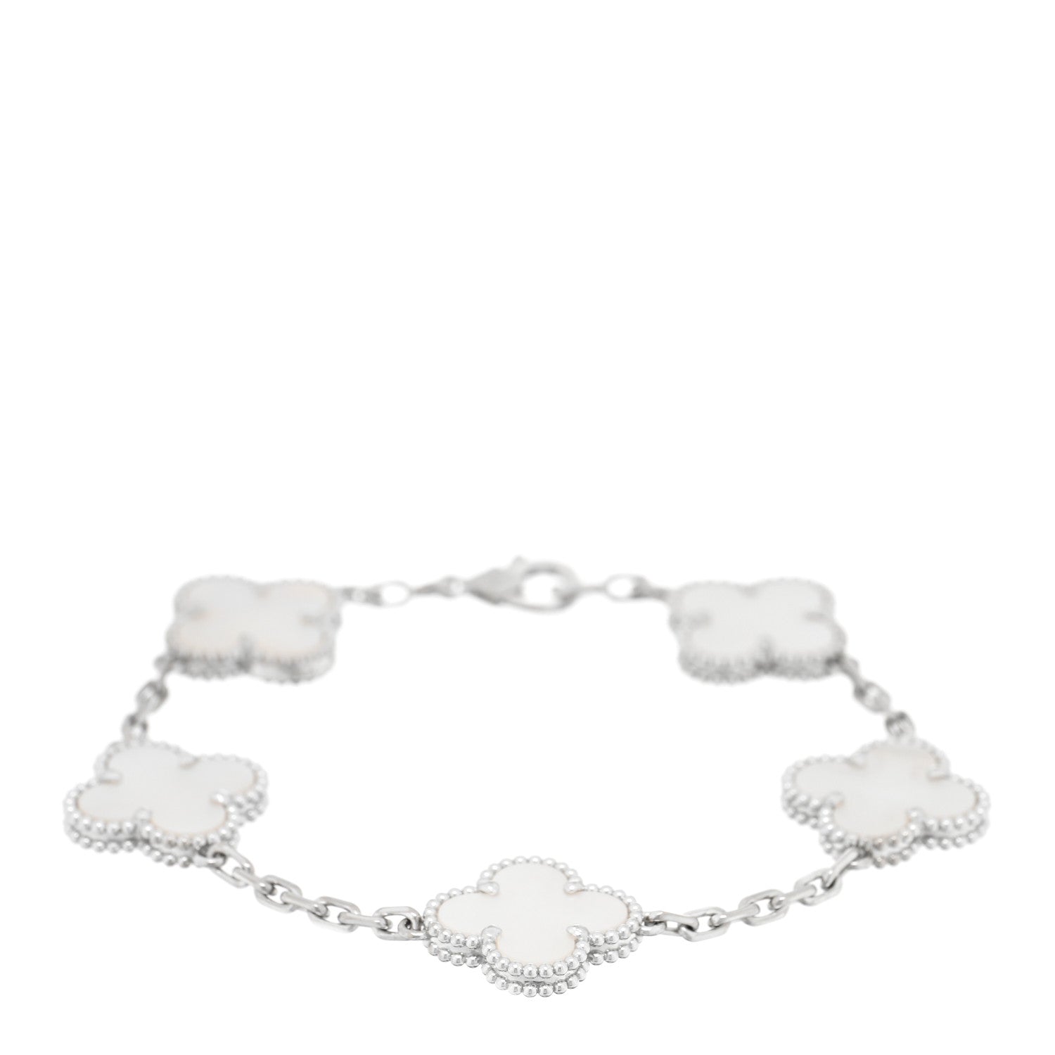 18K White Gold Mother of Pearl 5 Motifs Vintage Alhambra Bracelet