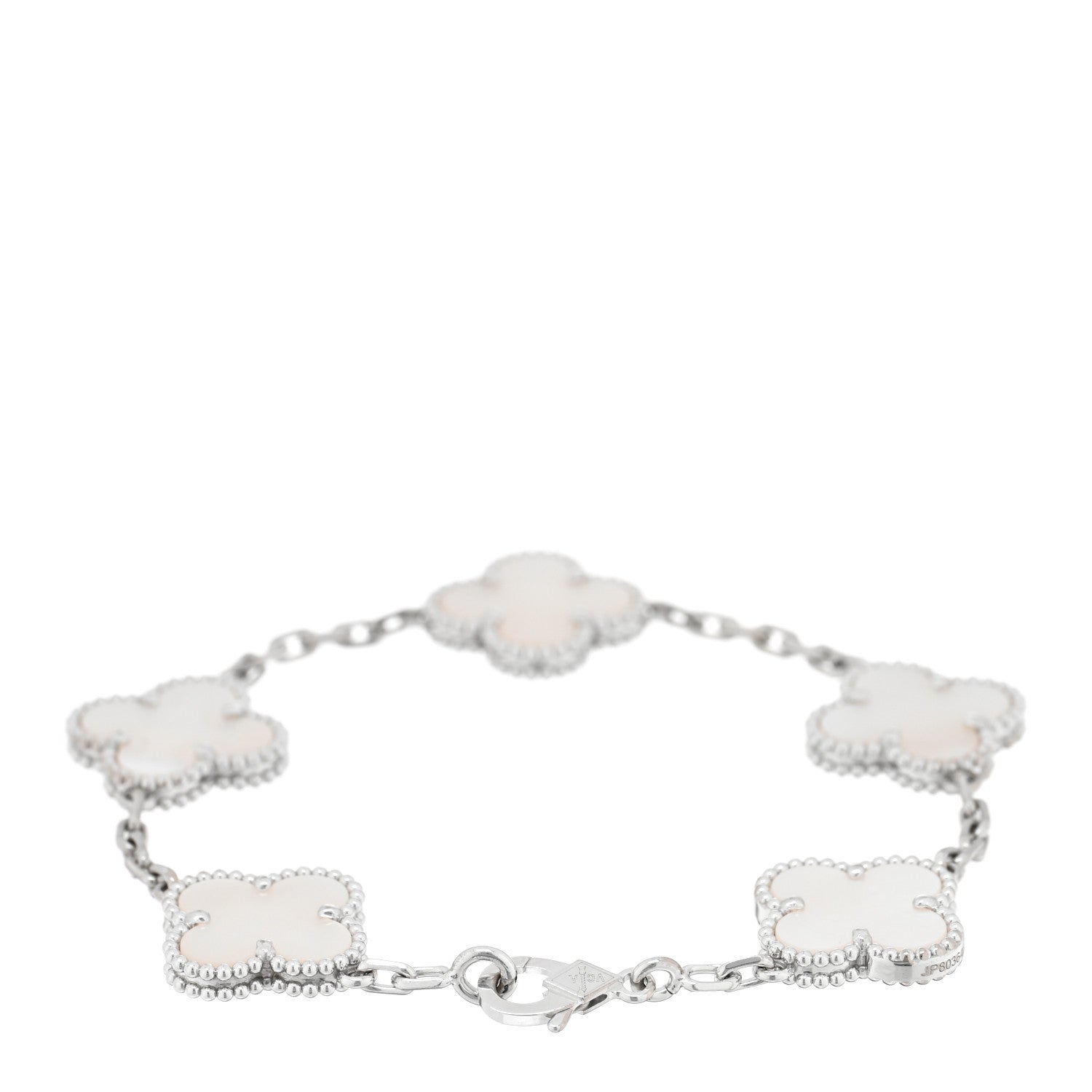 18K White Gold Mother of Pearl 5 Motifs Vintage Alhambra Bracelet — view 2