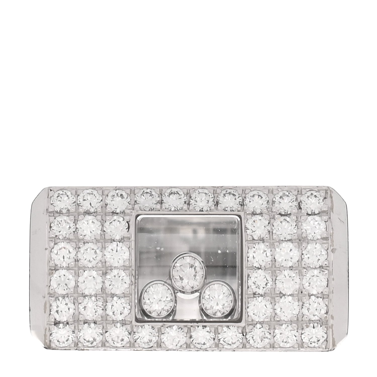 18K White Gold Diamond Happy Diamond Signet Pave Ring 54 7