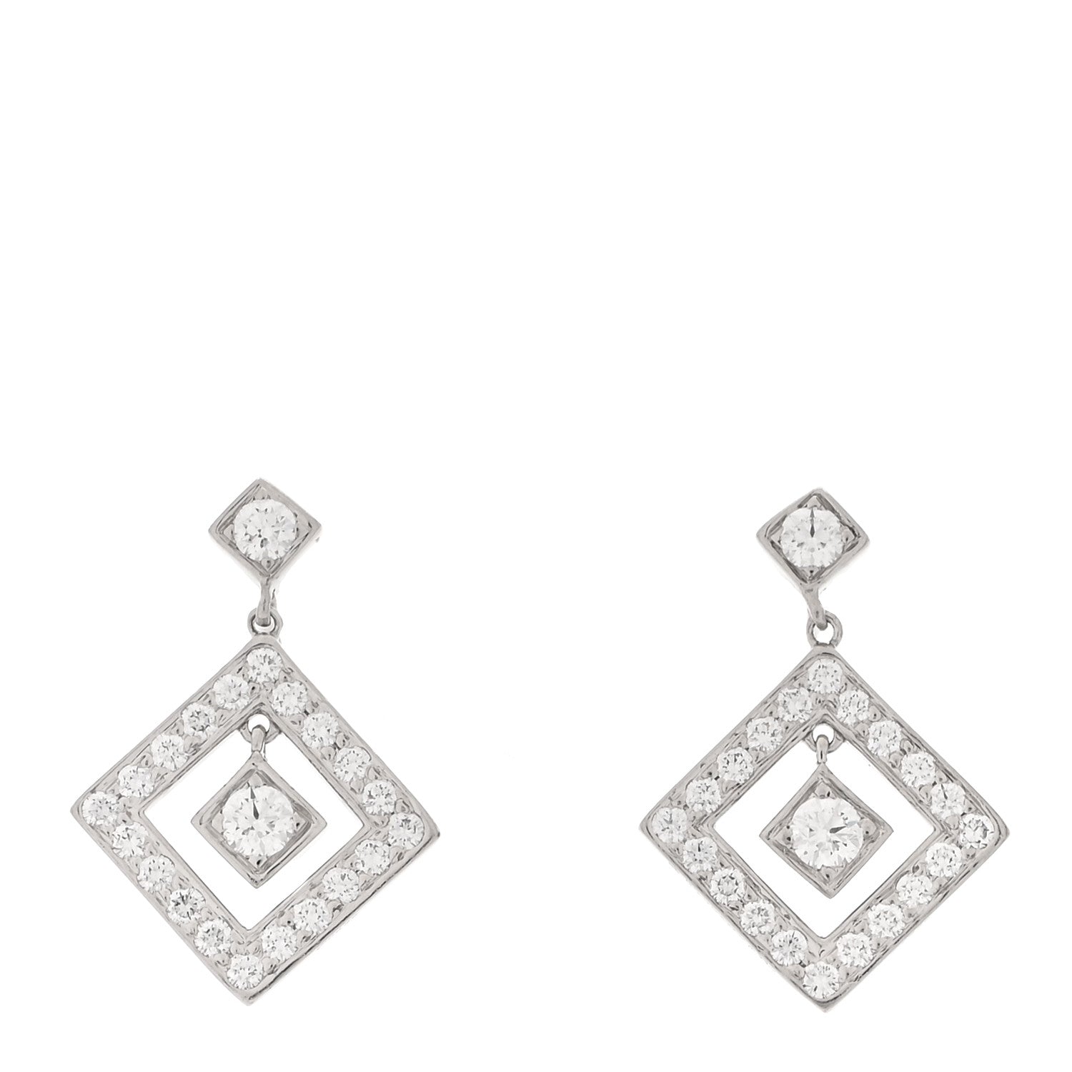 Platinum Diamond Open Square Drop Earrings