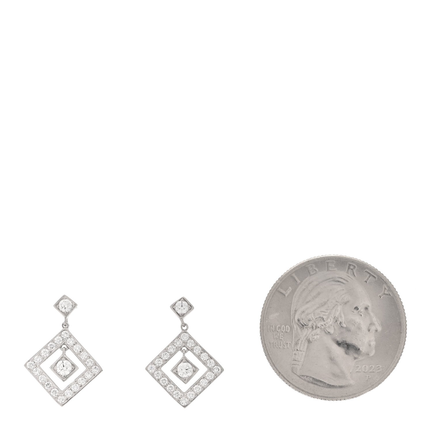Platinum Diamond Open Square Drop Earrings — view 2