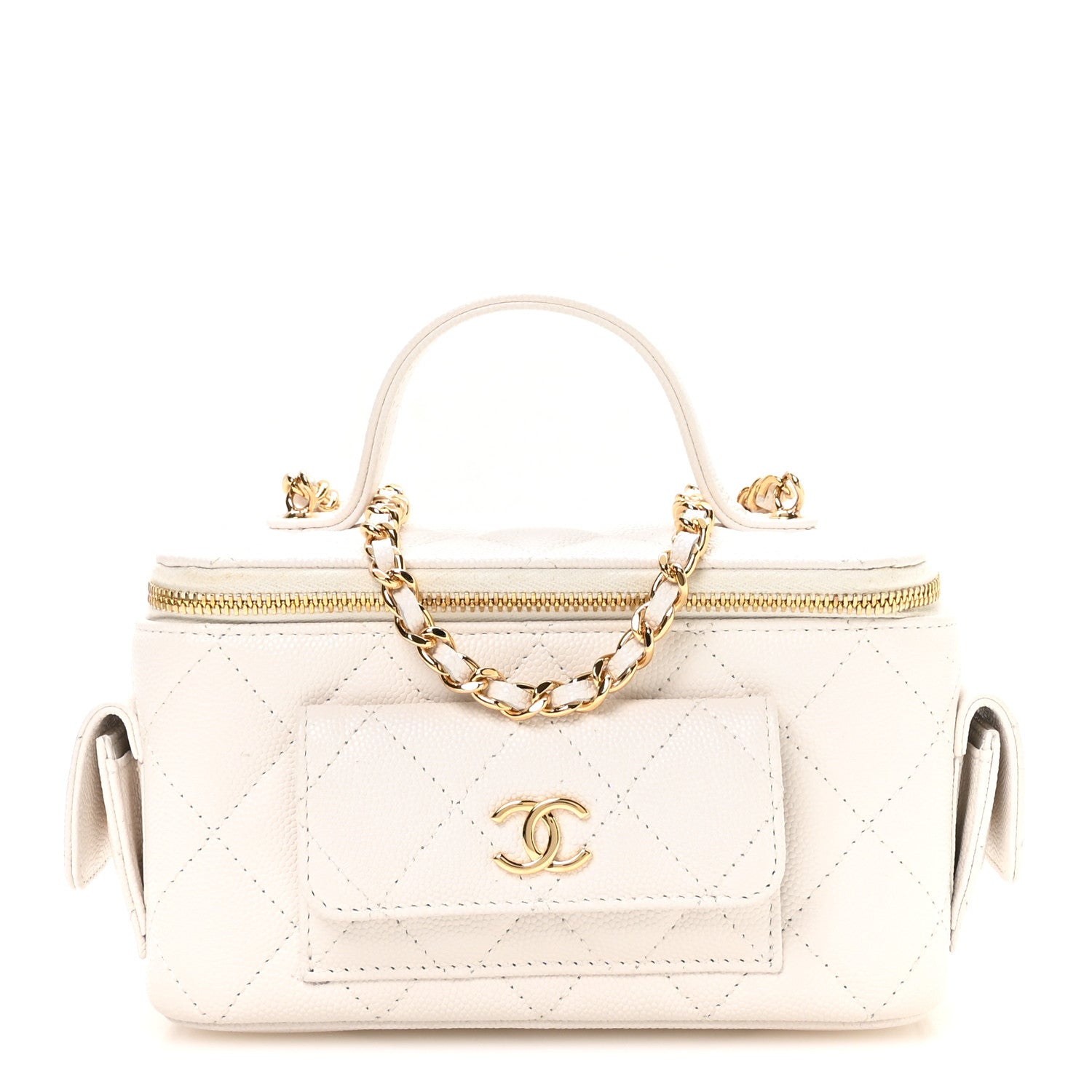 Caviar Quilted Polly Pocket East West Top Vanity With Chain White