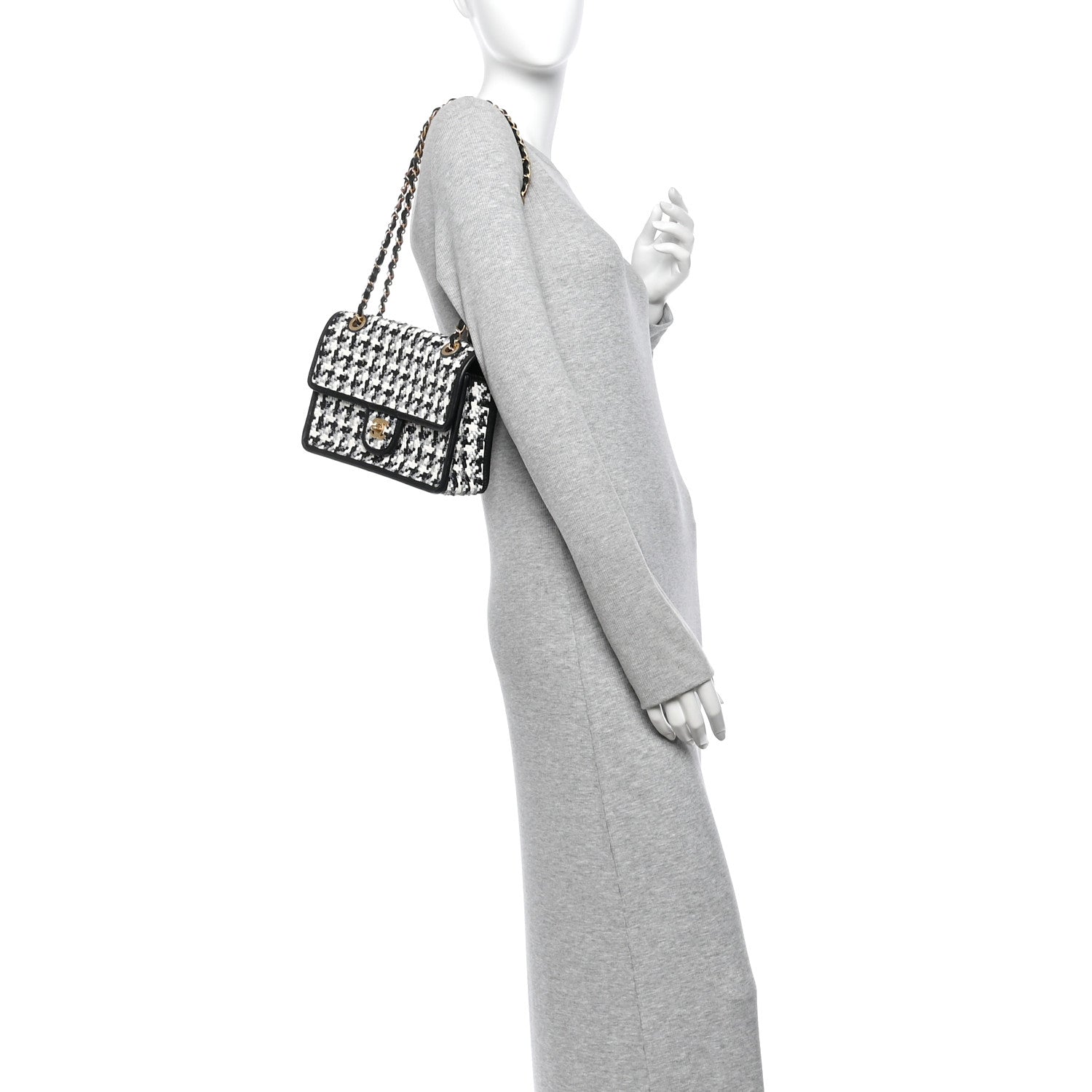 Metallic Lambskin Viscose Woven Flap Silver Black — view 2