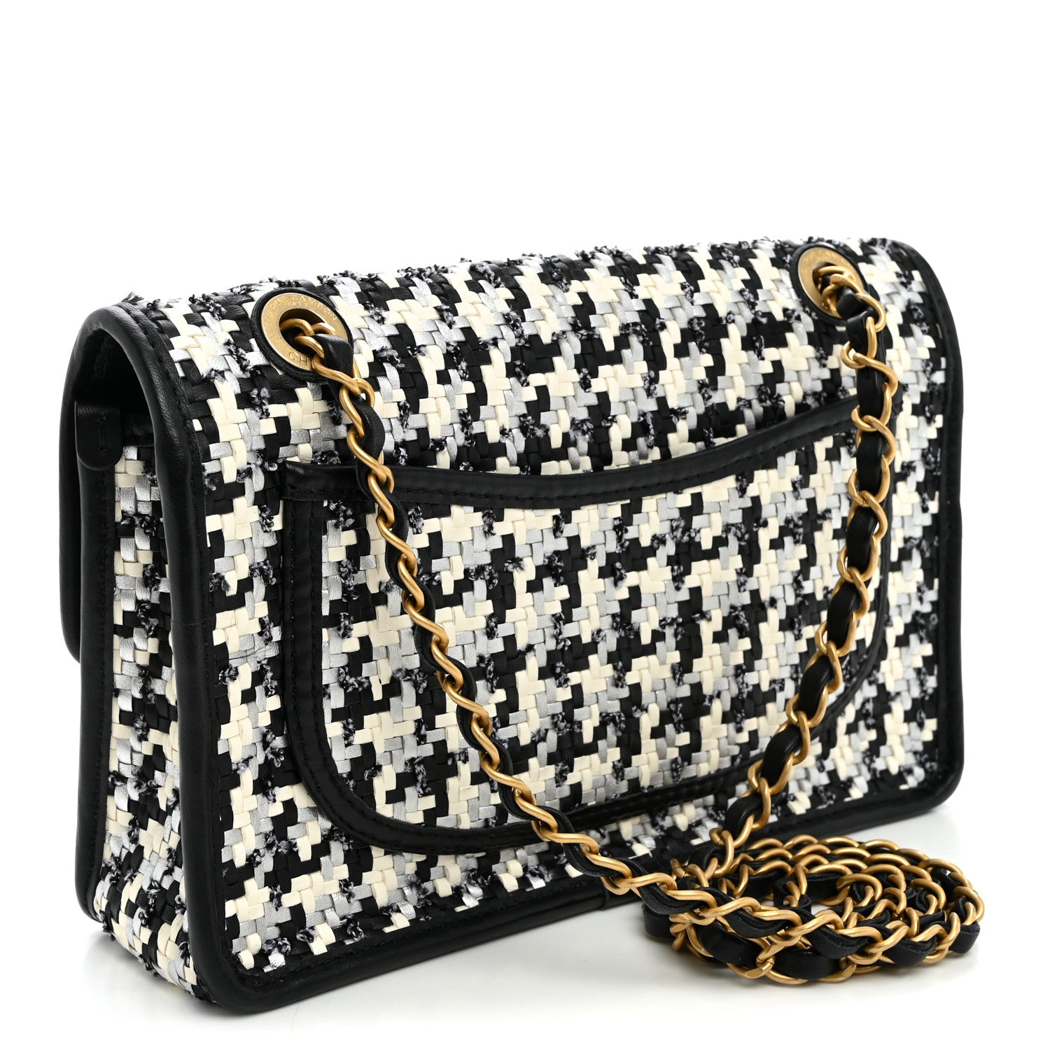 Metallic Lambskin Viscose Woven Flap Silver Black — view 3