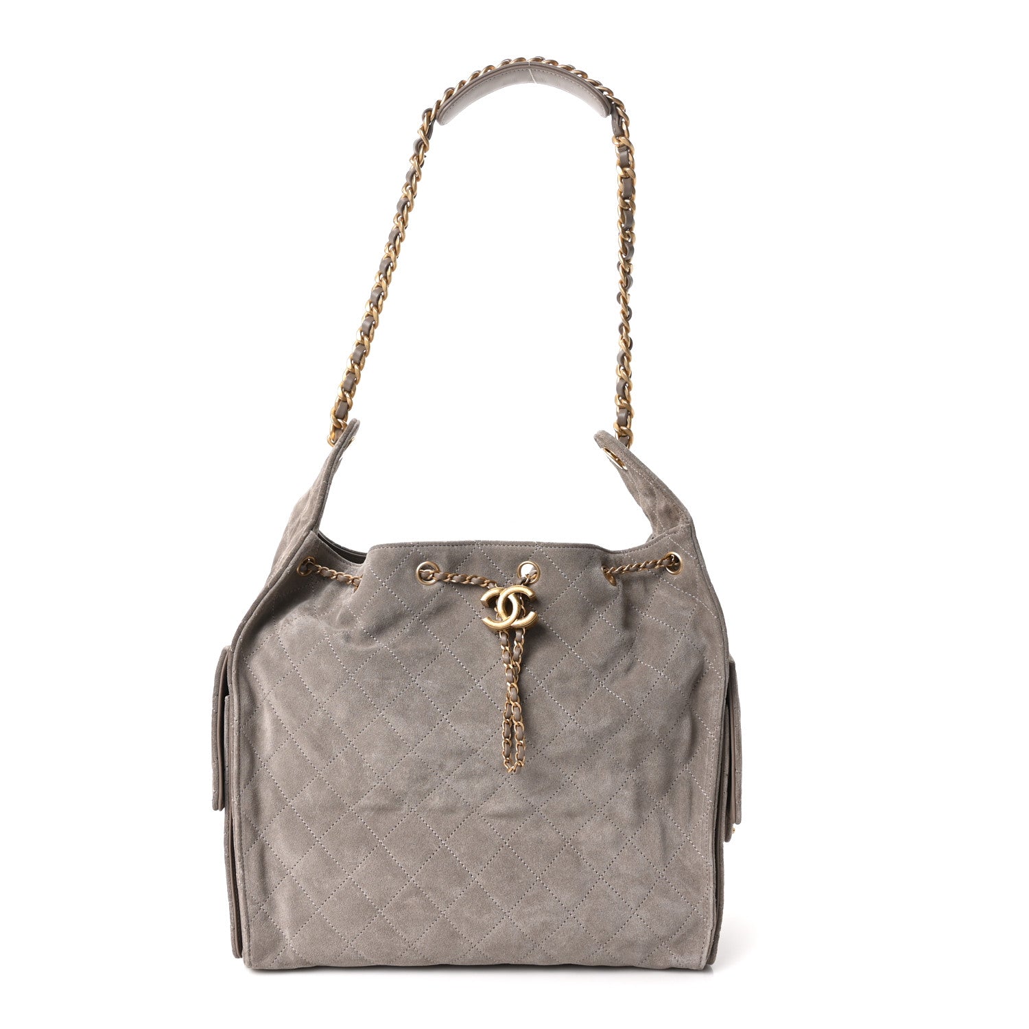 Suede Quilted Medium Chanel 25 Handbag Grey