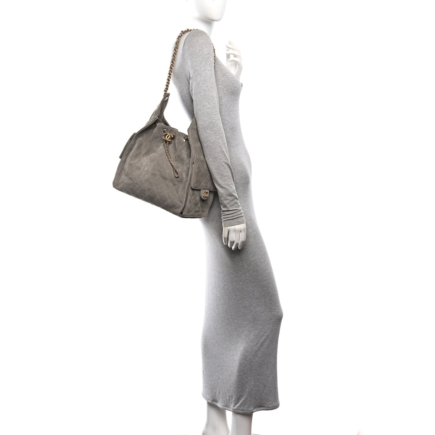 Suede Quilted Medium Chanel 25 Handbag Grey — view 2