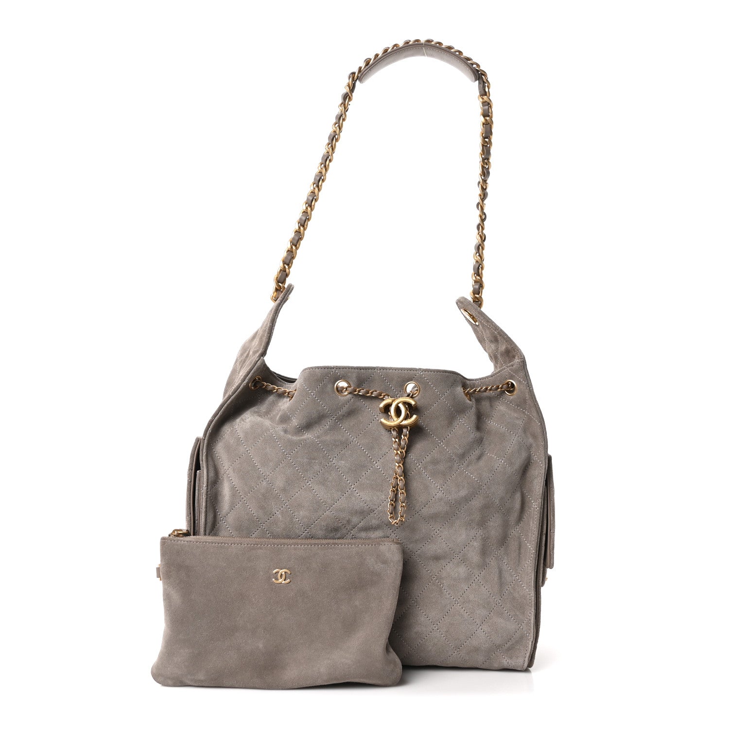 Suede Quilted Medium Chanel 25 Handbag Grey — view 3