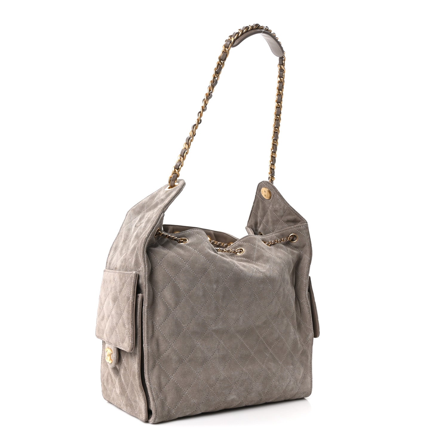 Suede Quilted Medium Chanel 25 Handbag Grey — view 4