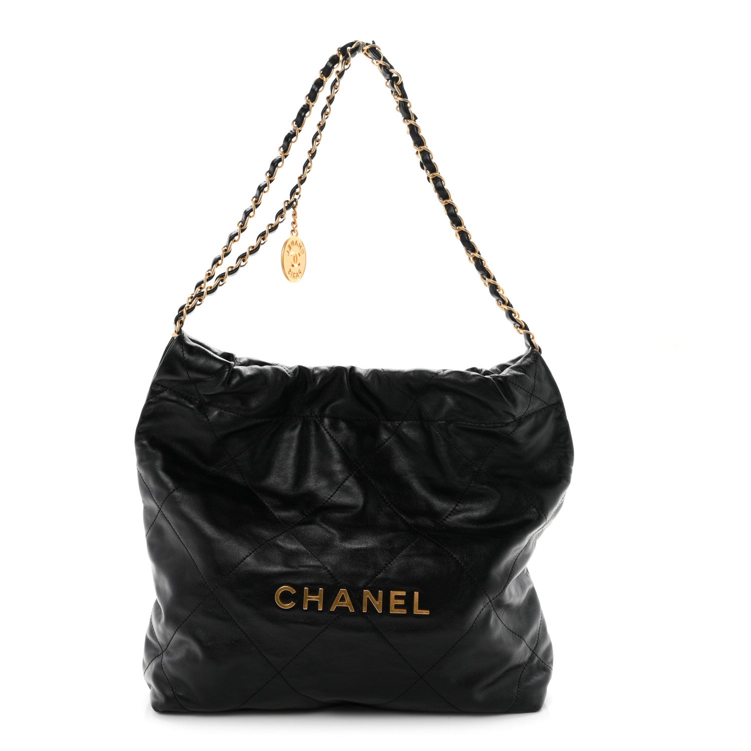 Shiny Calfskin Quilted Small Chanel 22 Black