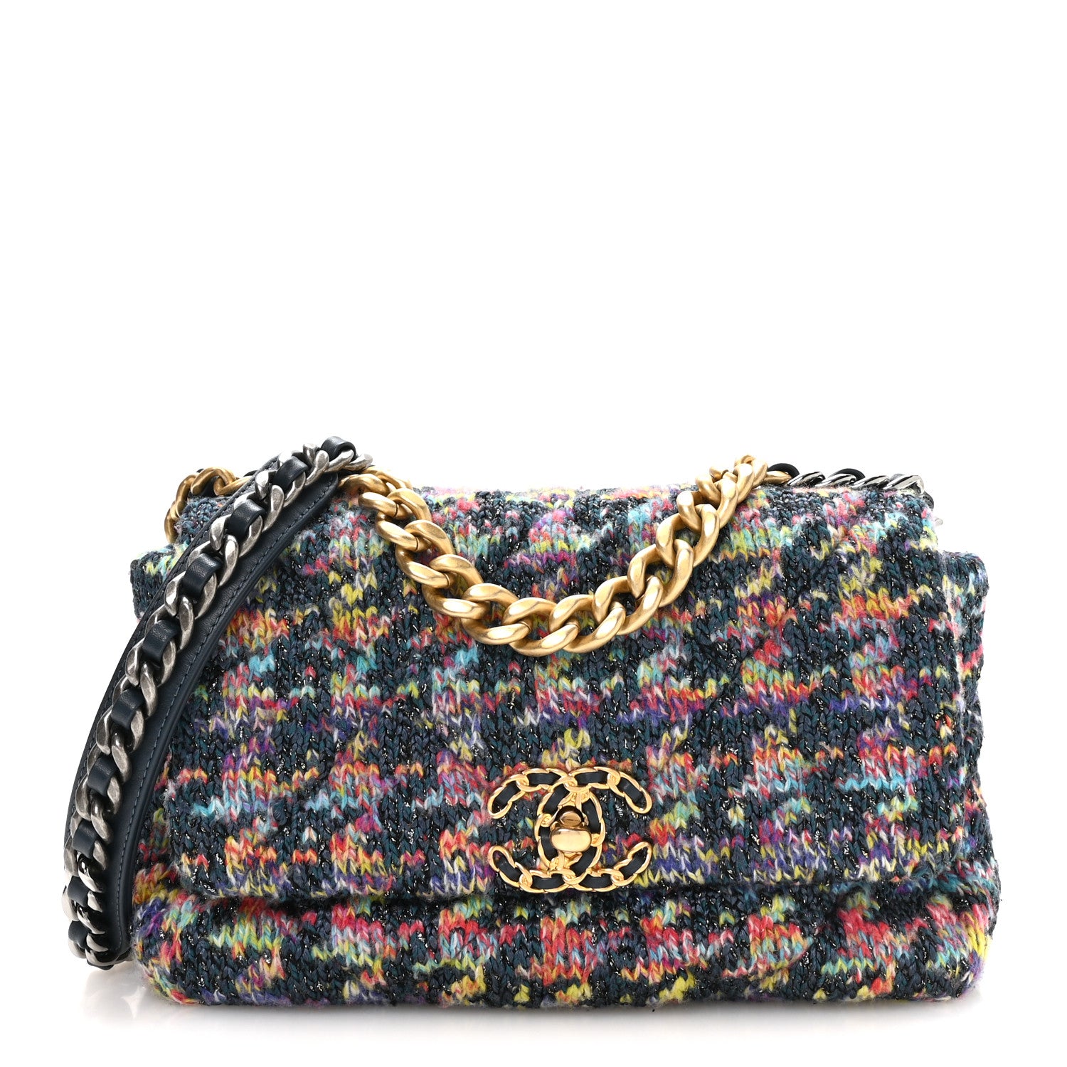Tweed Quilted Medium Chanel 19 Flap Dark Multicolor