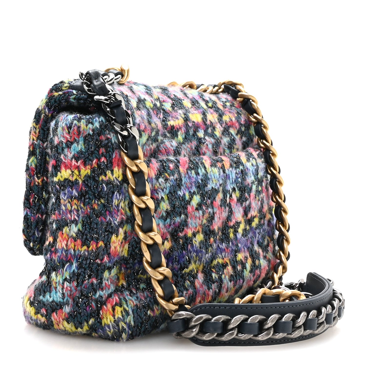 Tweed Quilted Medium Chanel 19 Flap Dark Multicolor — view 2