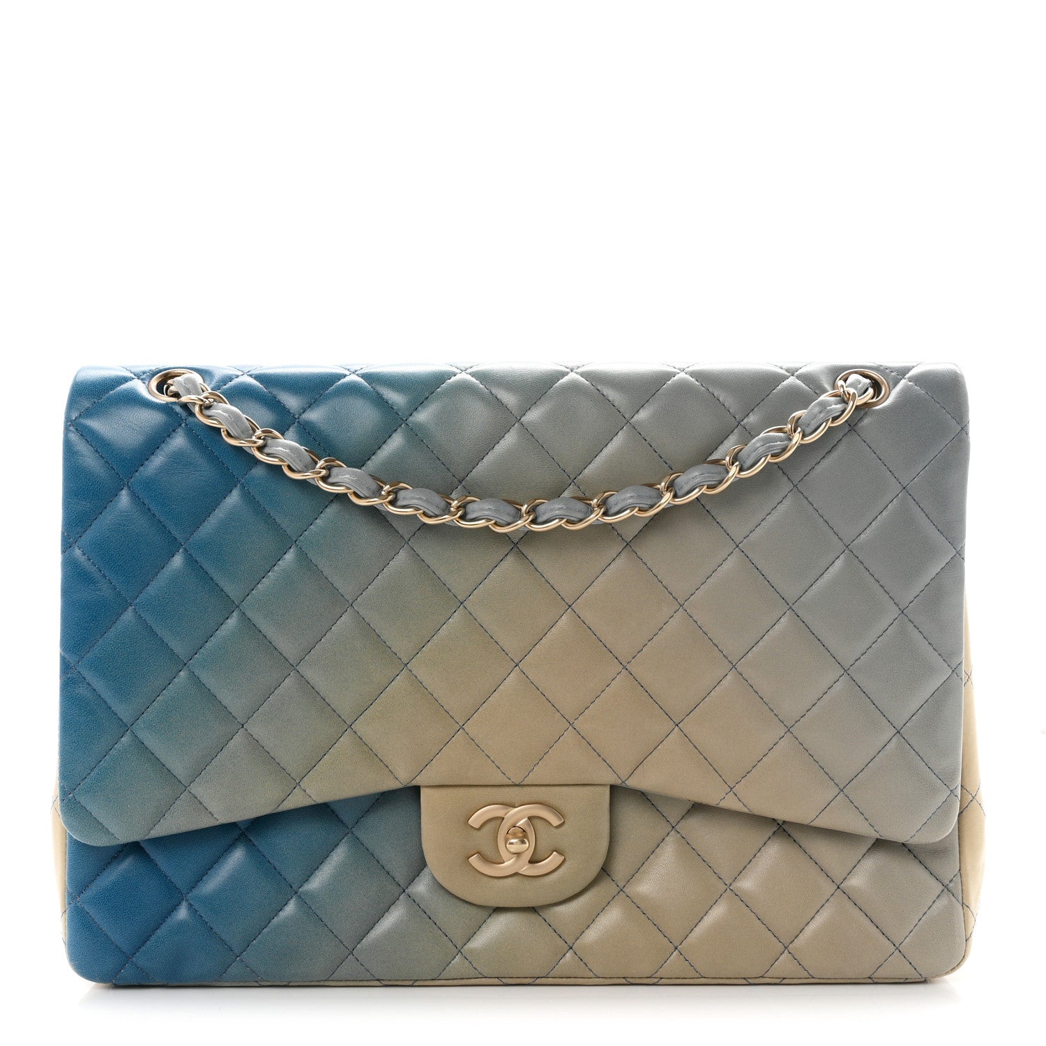 Lambskin Degrade Quilted Maxi Single Flap Light Blue