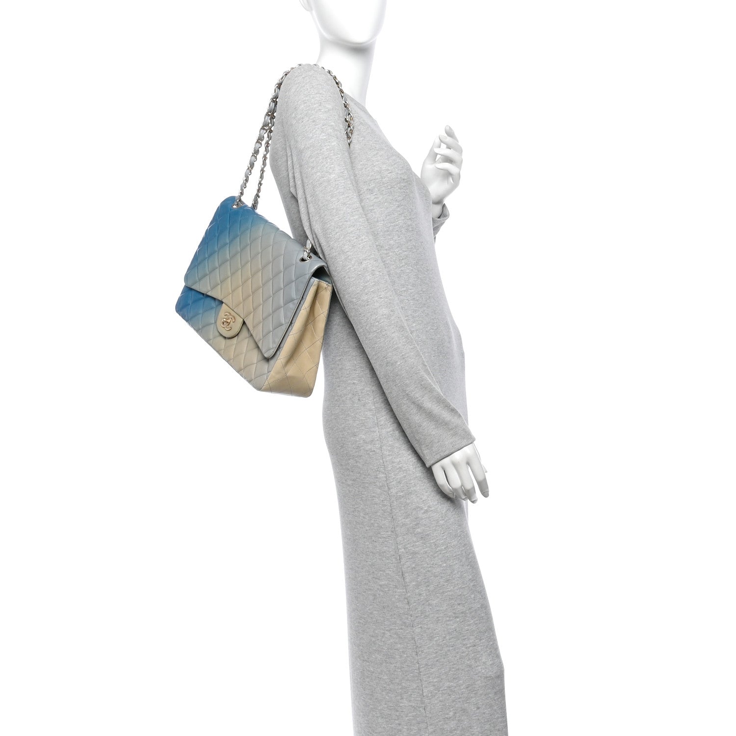 Lambskin Degrade Quilted Maxi Single Flap Light Blue — view 2
