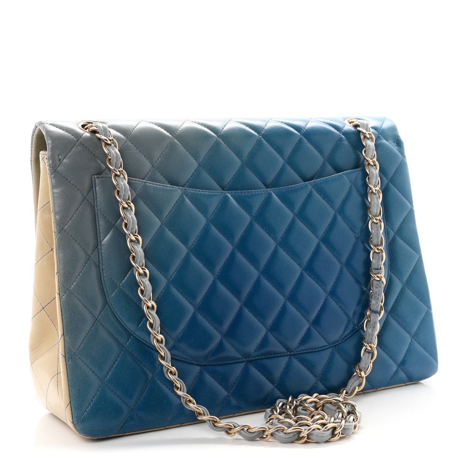 Lambskin Degrade Quilted Maxi Single Flap Light Blue — view 3