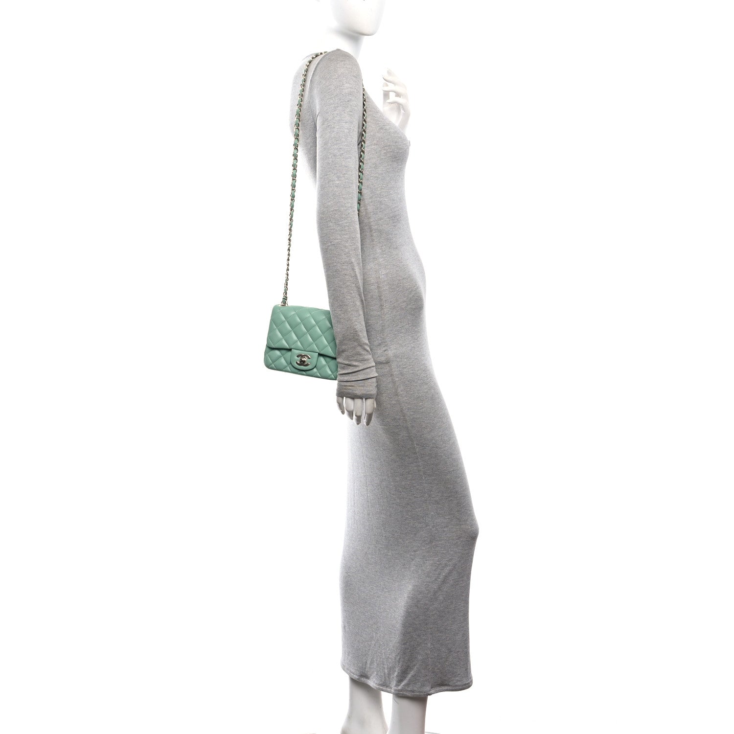 Lambskin Quilted Mini Square Flap Light Green — view 2