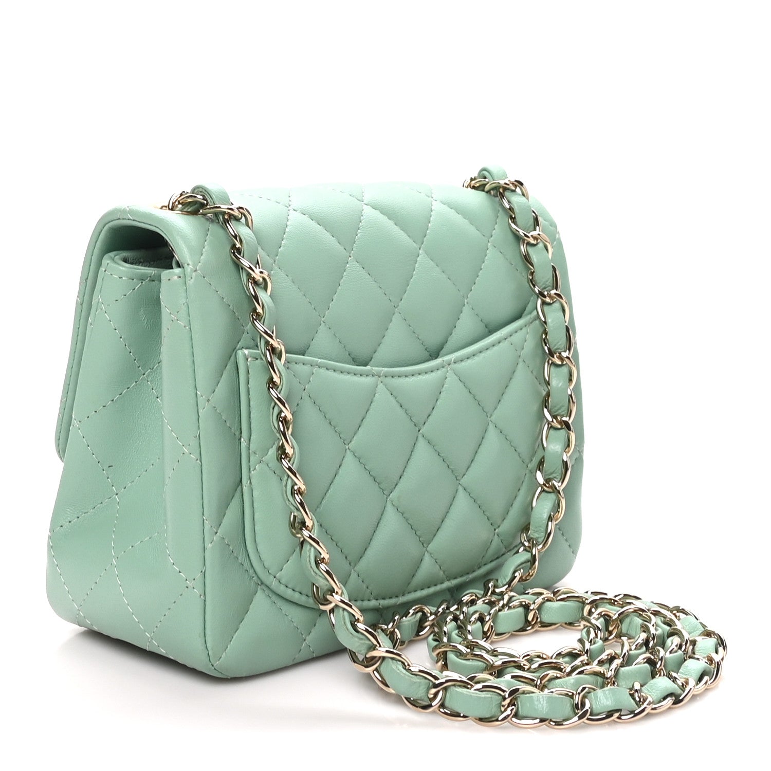 Lambskin Quilted Mini Square Flap Light Green — view 3