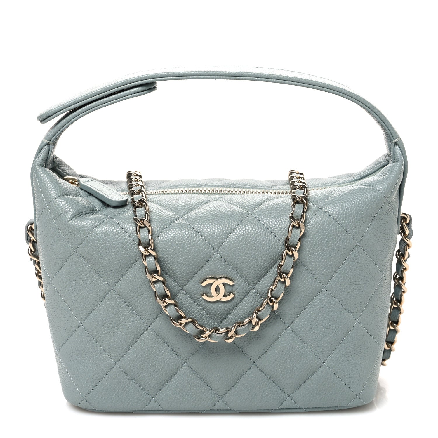 Caviar Quilted Hobo Clutch With Chain Light Green
