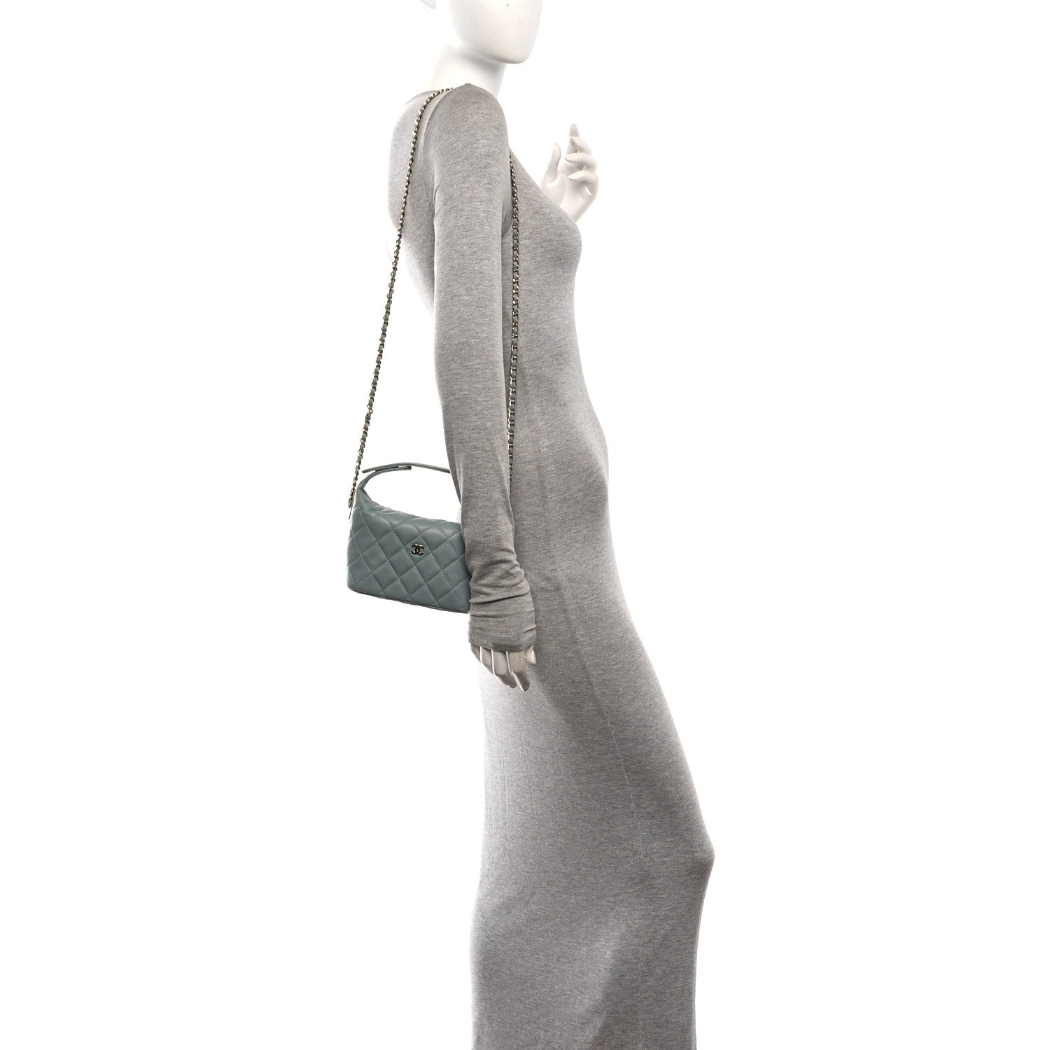 Caviar Quilted Hobo Clutch With Chain Light Green — view 2