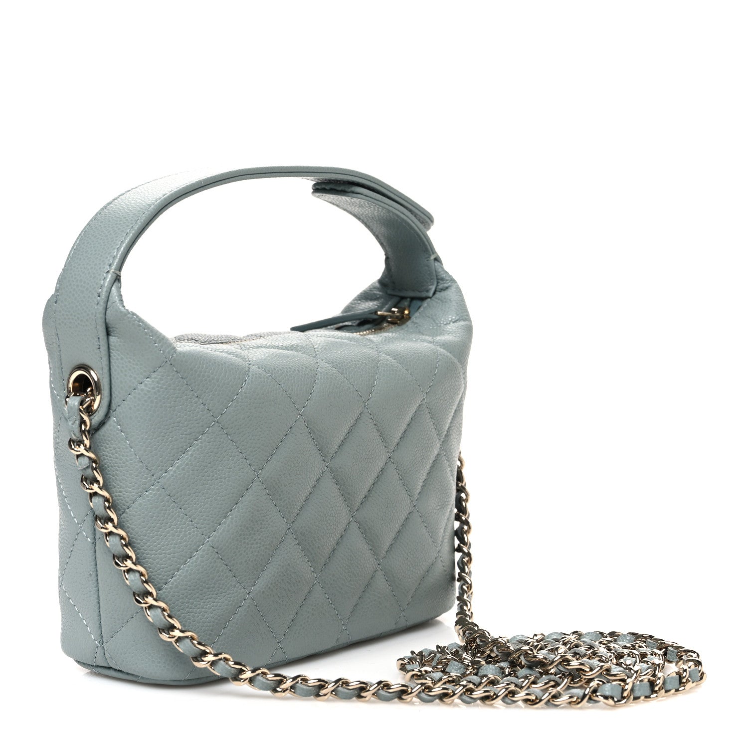 Caviar Quilted Hobo Clutch With Chain Light Green — view 3