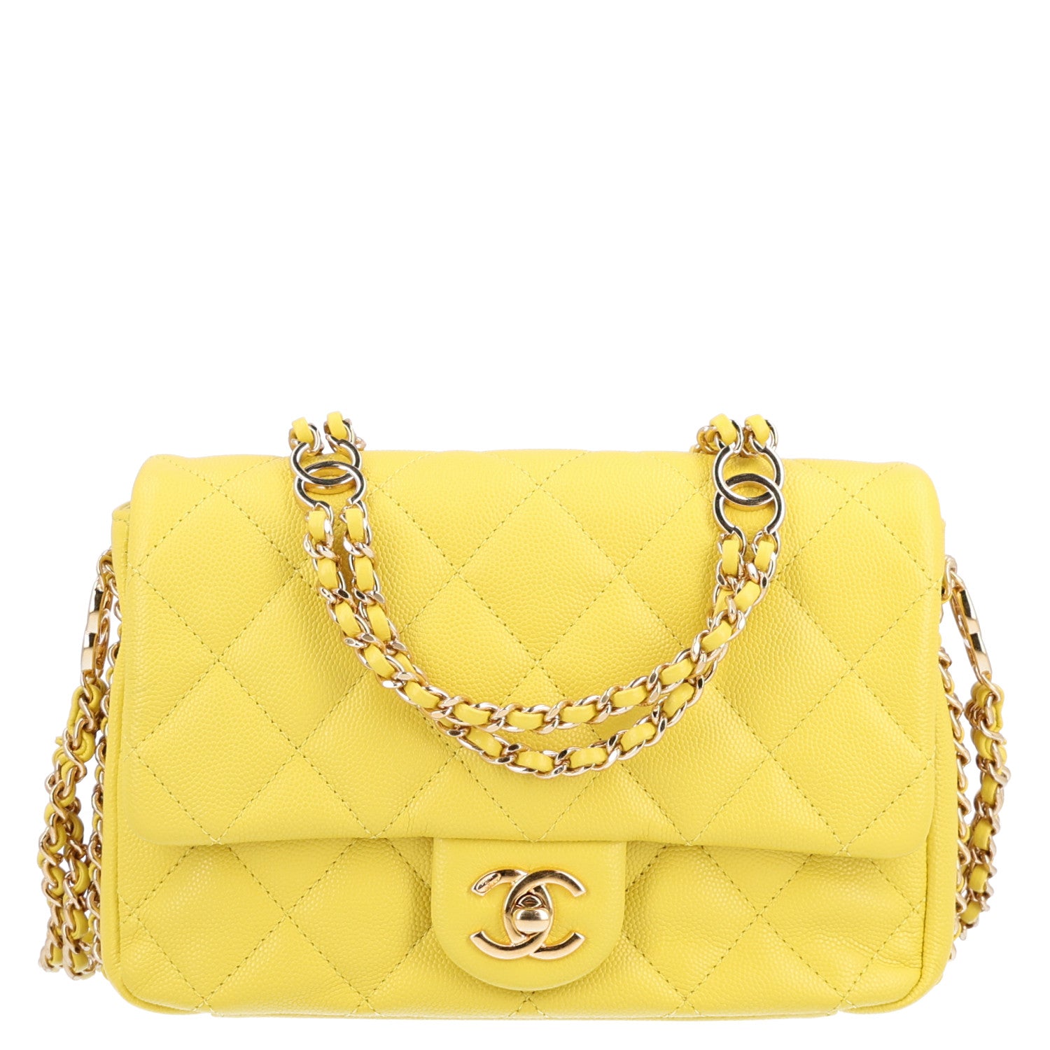 Caviar Quilted Mini CC You Flap Yellow
