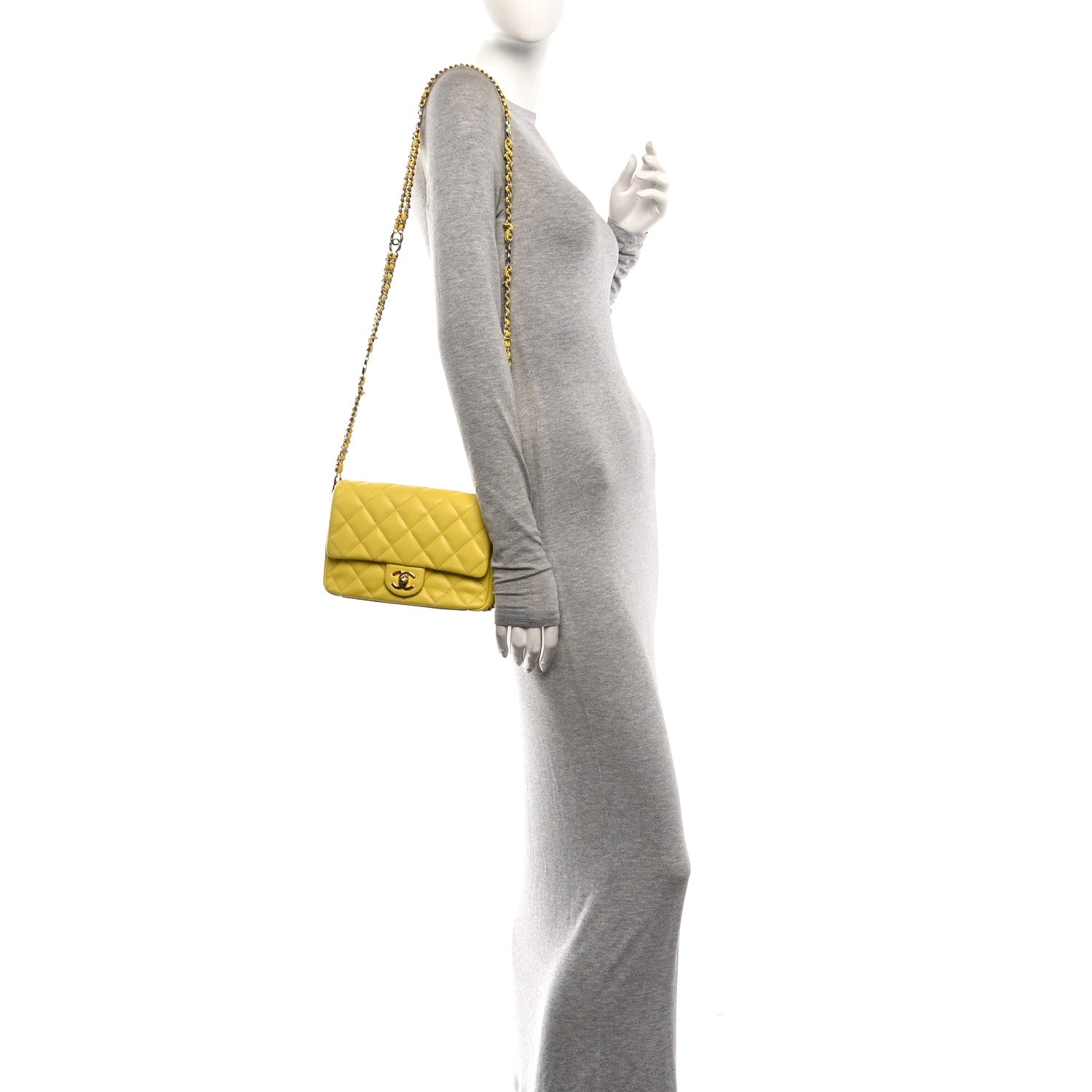 Caviar Quilted Mini CC You Flap Yellow — view 2