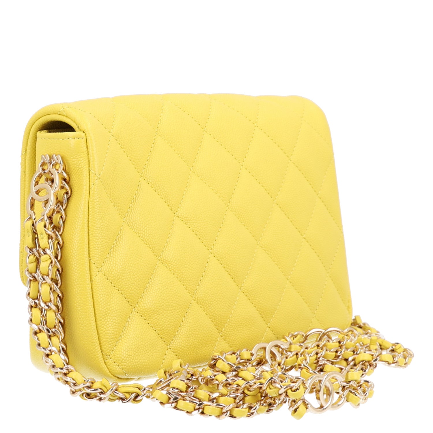 Caviar Quilted Mini CC You Flap Yellow — view 3