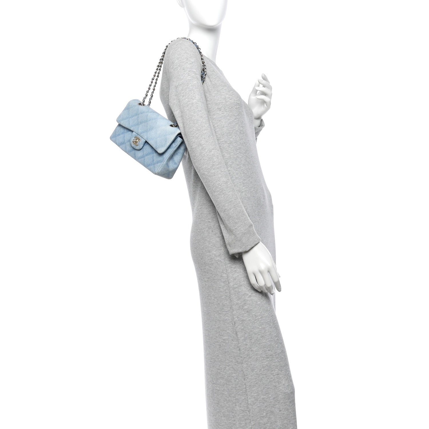 Printed Denim Quilted Small Double Flap Light Blue — view 2