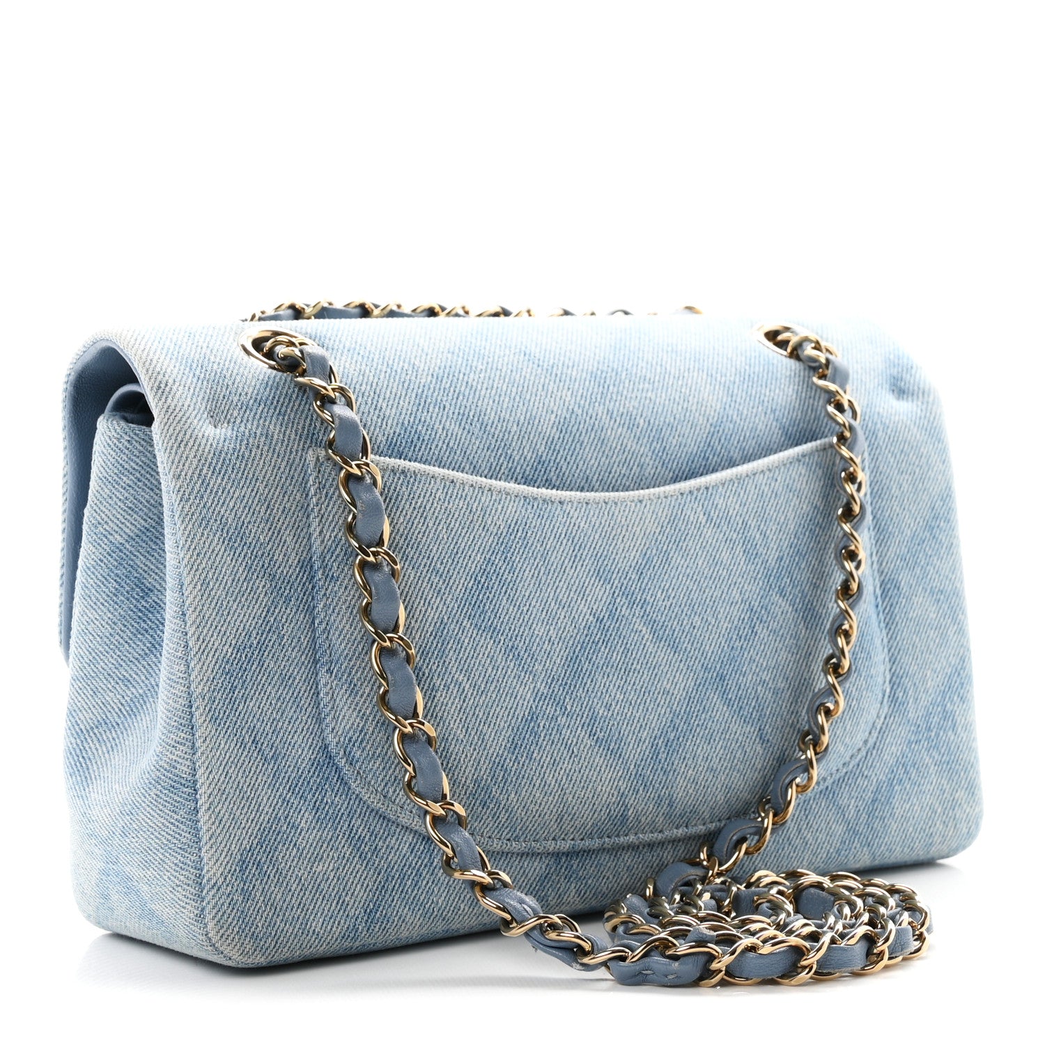 Printed Denim Quilted Small Double Flap Light Blue — view 3