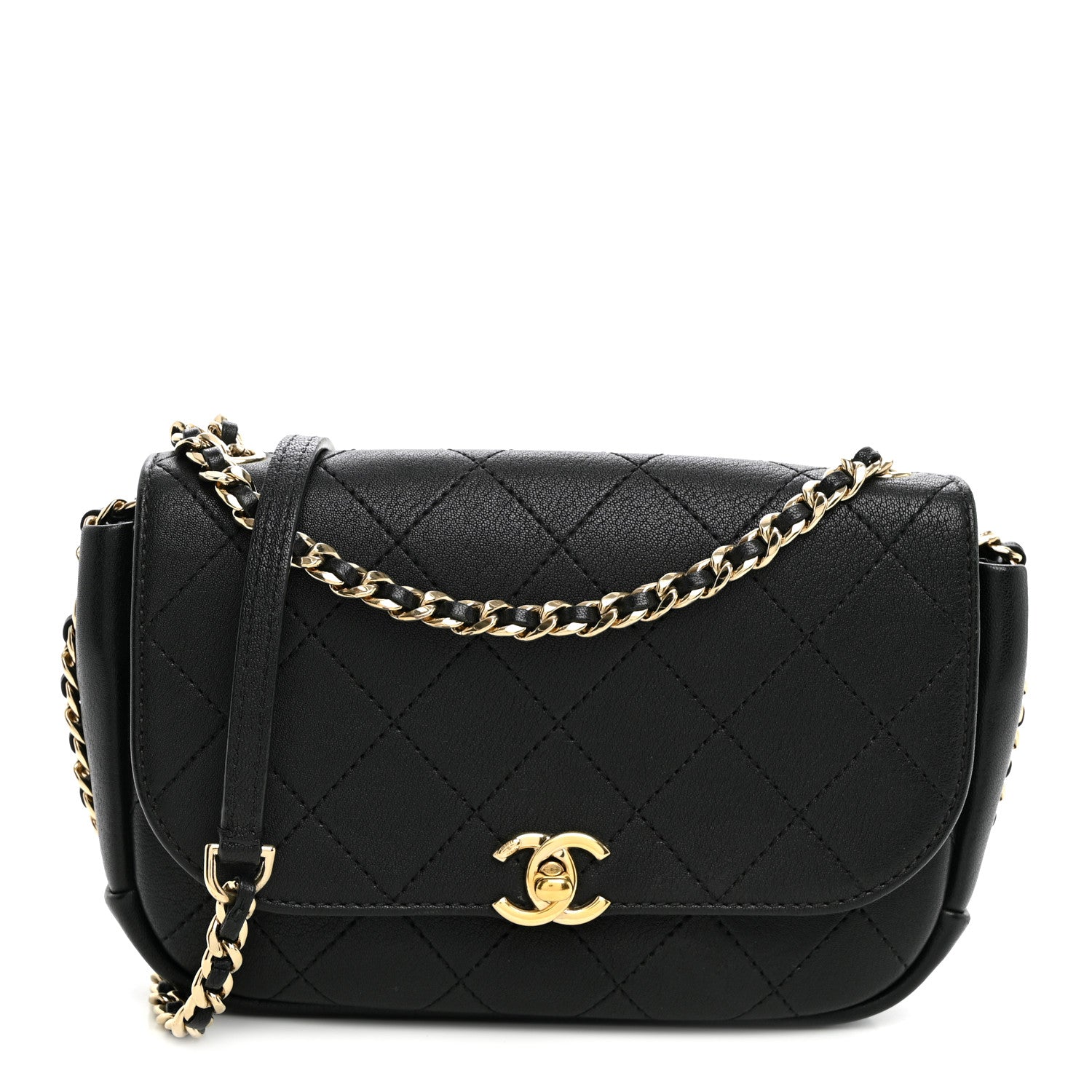 Goatskin Stitched Casual Trip Single Flap Black