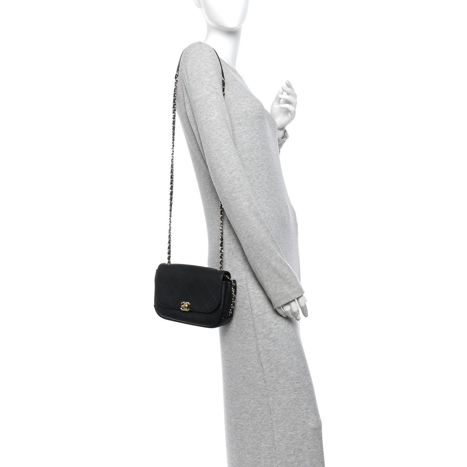 Goatskin Stitched Casual Trip Single Flap Black — view 2