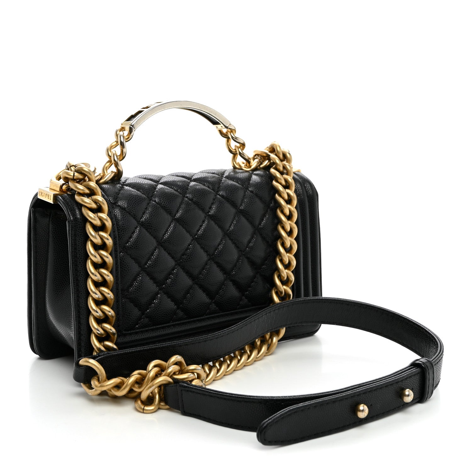 Shiny Caviar Quilted Small Top Handle Boy Flap Black — view 3