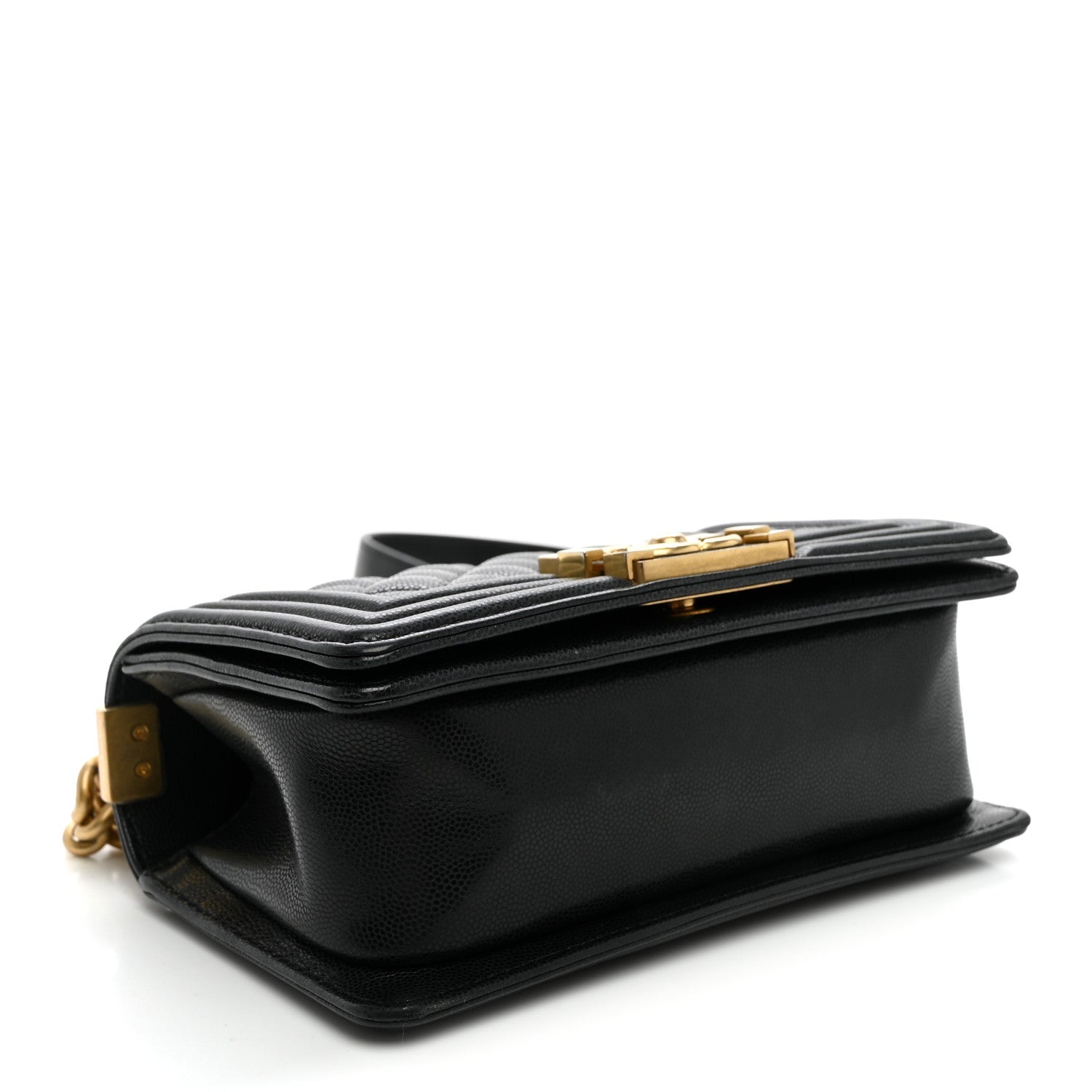 Shiny Caviar Quilted Small Top Handle Boy Flap Black — view 4