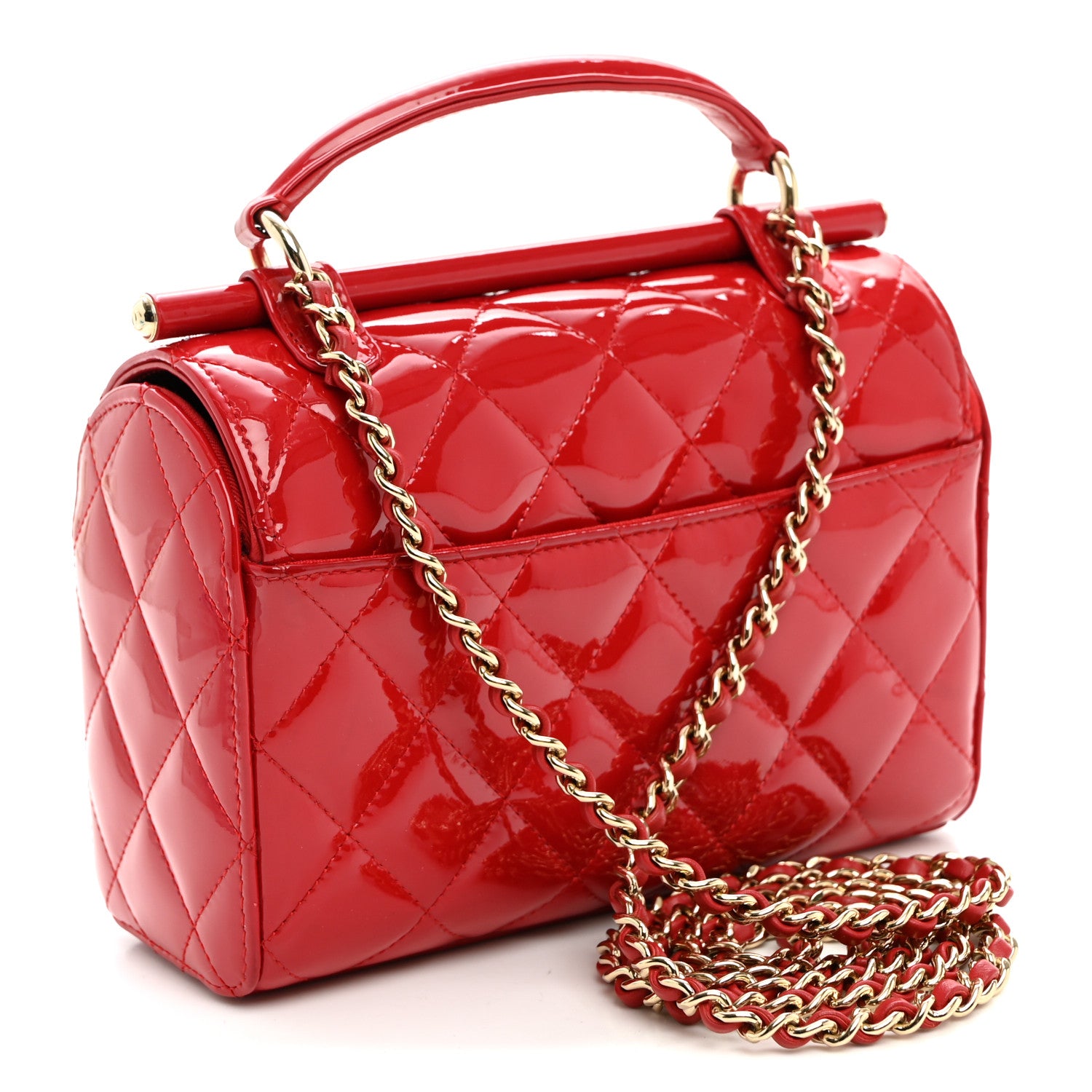 Patent Quilted Small Gold Bar Top Handle Flap  Red — view 3
