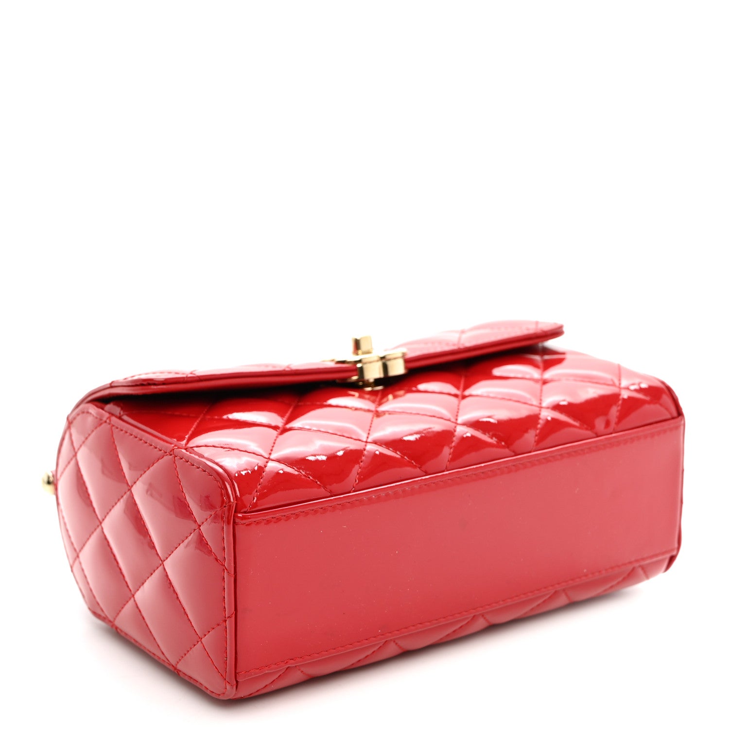 Patent Quilted Small Gold Bar Top Handle Flap  Red — view 4