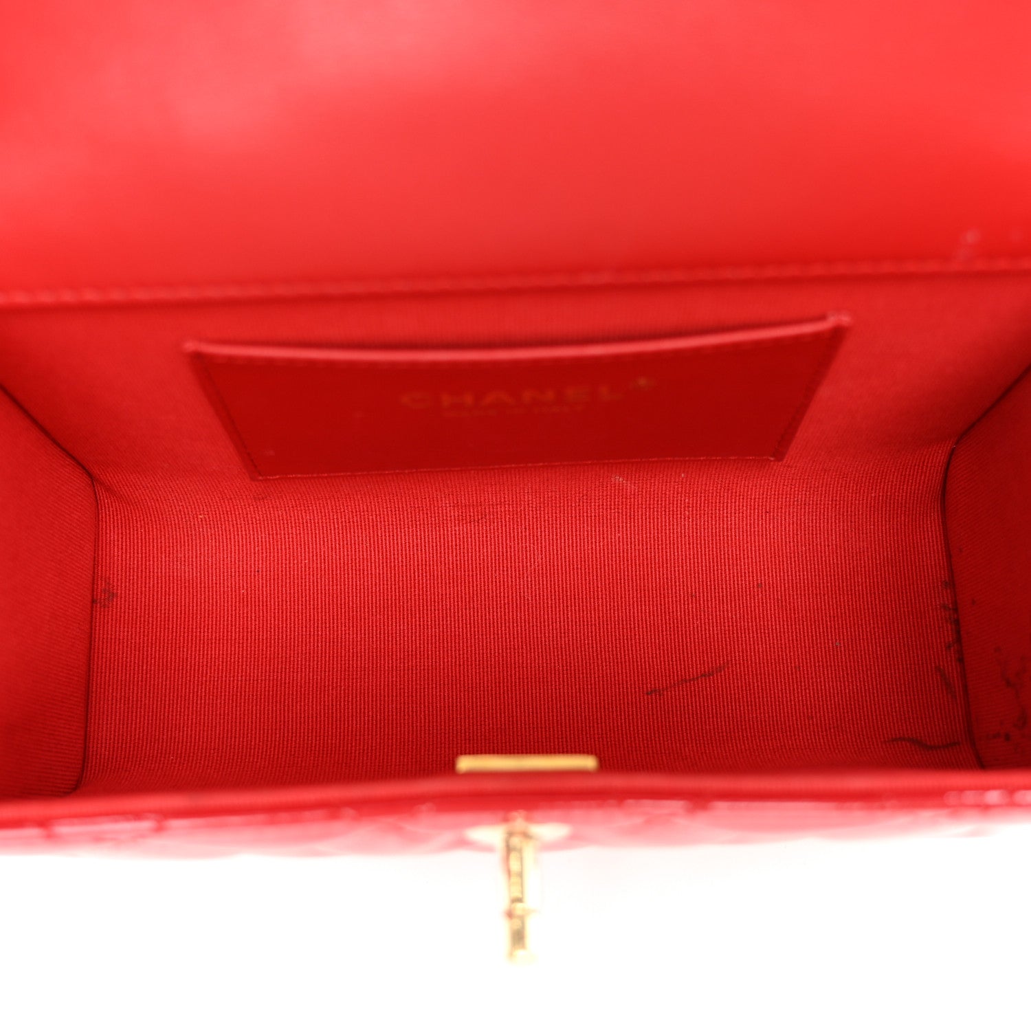 Patent Quilted Small Gold Bar Top Handle Flap  Red — view 5